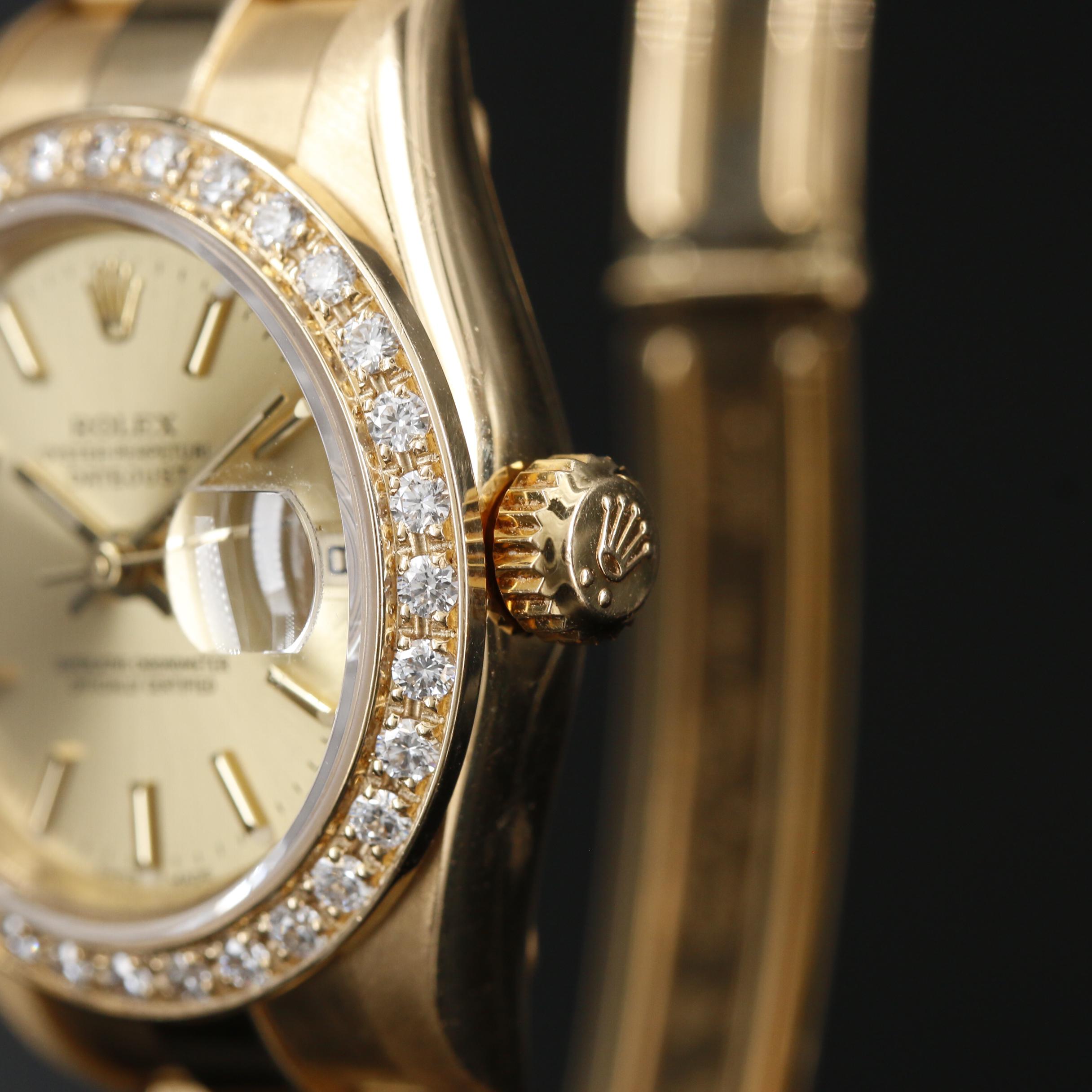 1999 Rolex Datejust 18K Gold and Diamond Bezel Automatic Watch