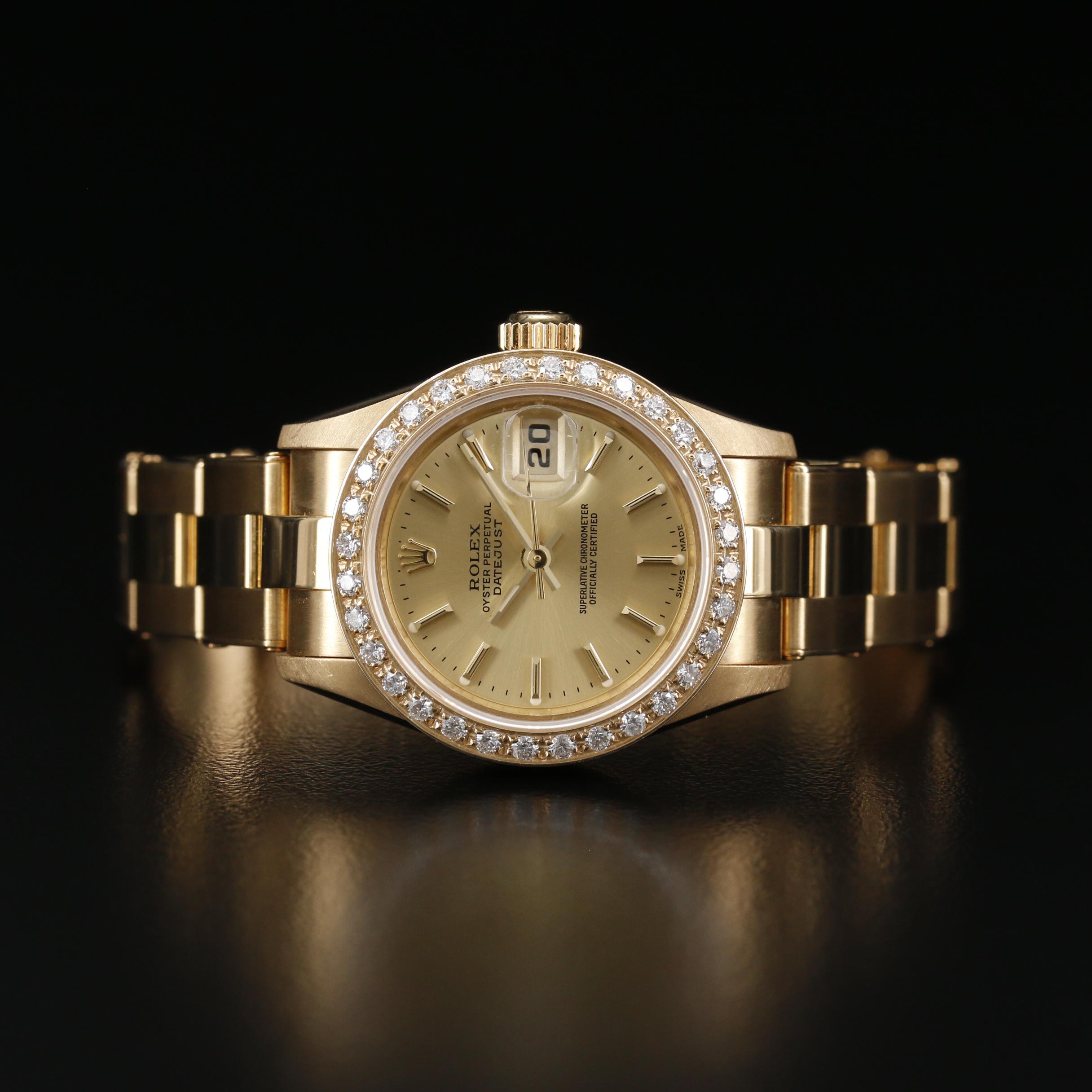 1999 Rolex Datejust 18K Gold and Diamond Bezel Automatic Watch