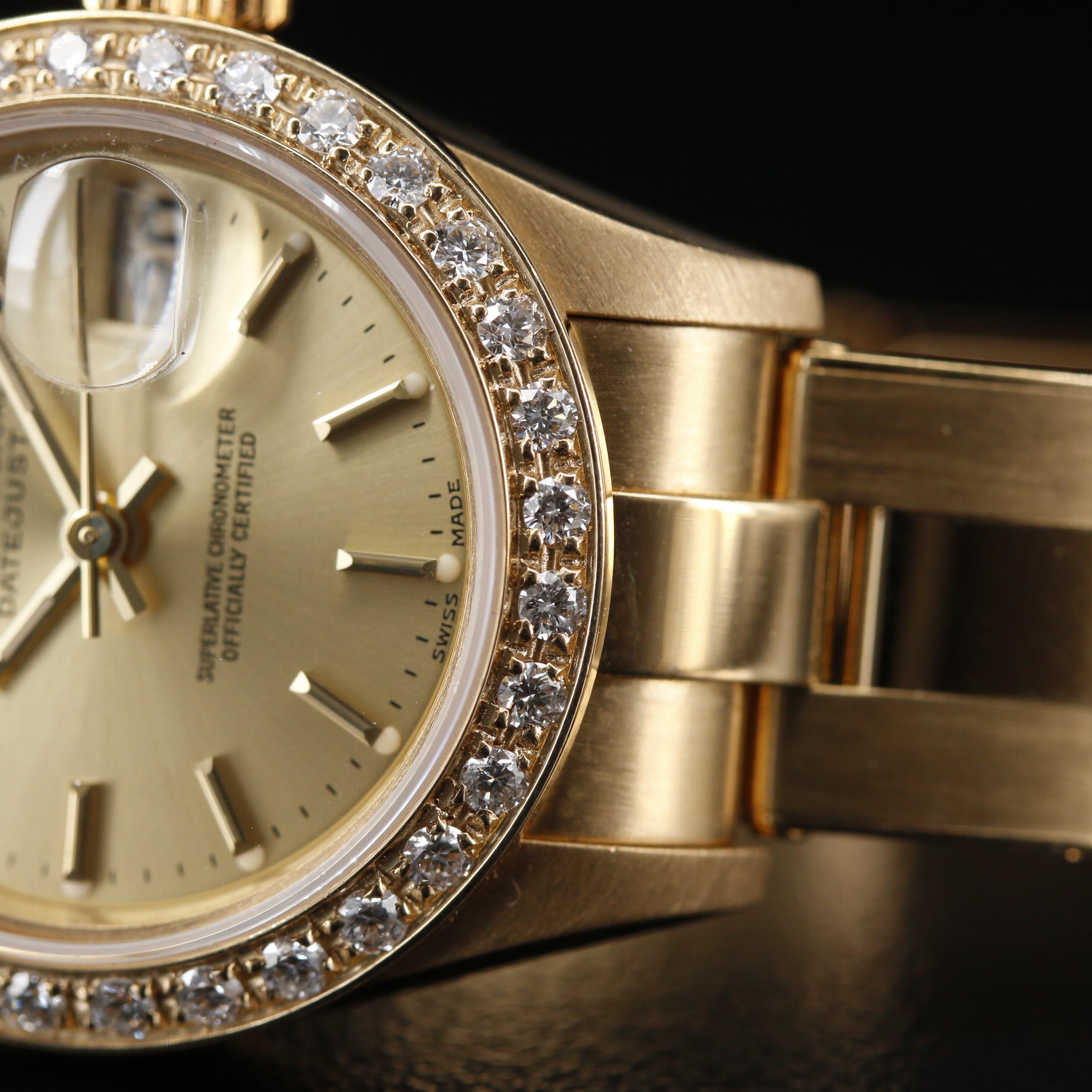 1999 Rolex Datejust 18K Gold and Diamond Bezel Automatic Watch