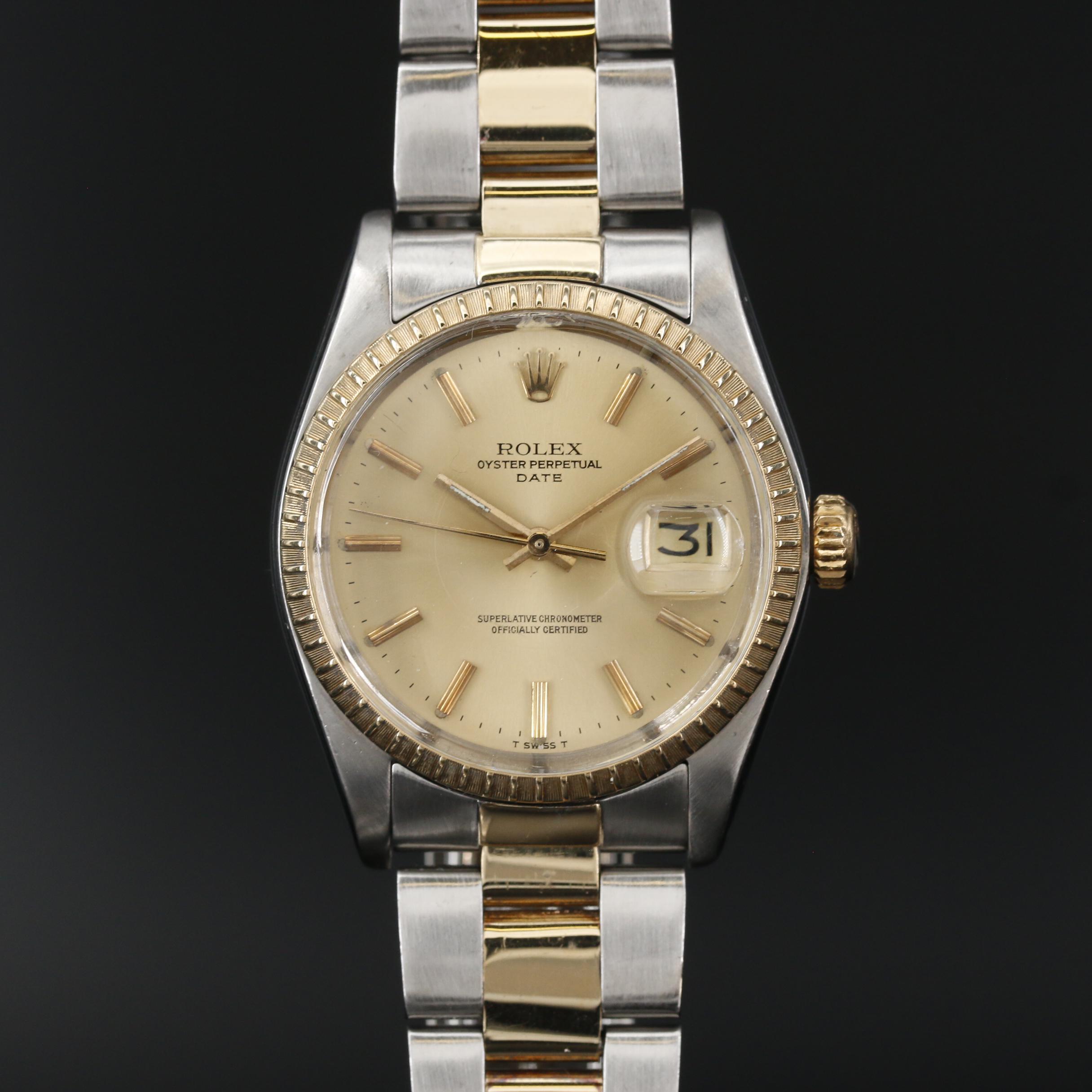 Rolex Date 1505 18K Gold and Stainless Steel Automatic Watch, Vintage