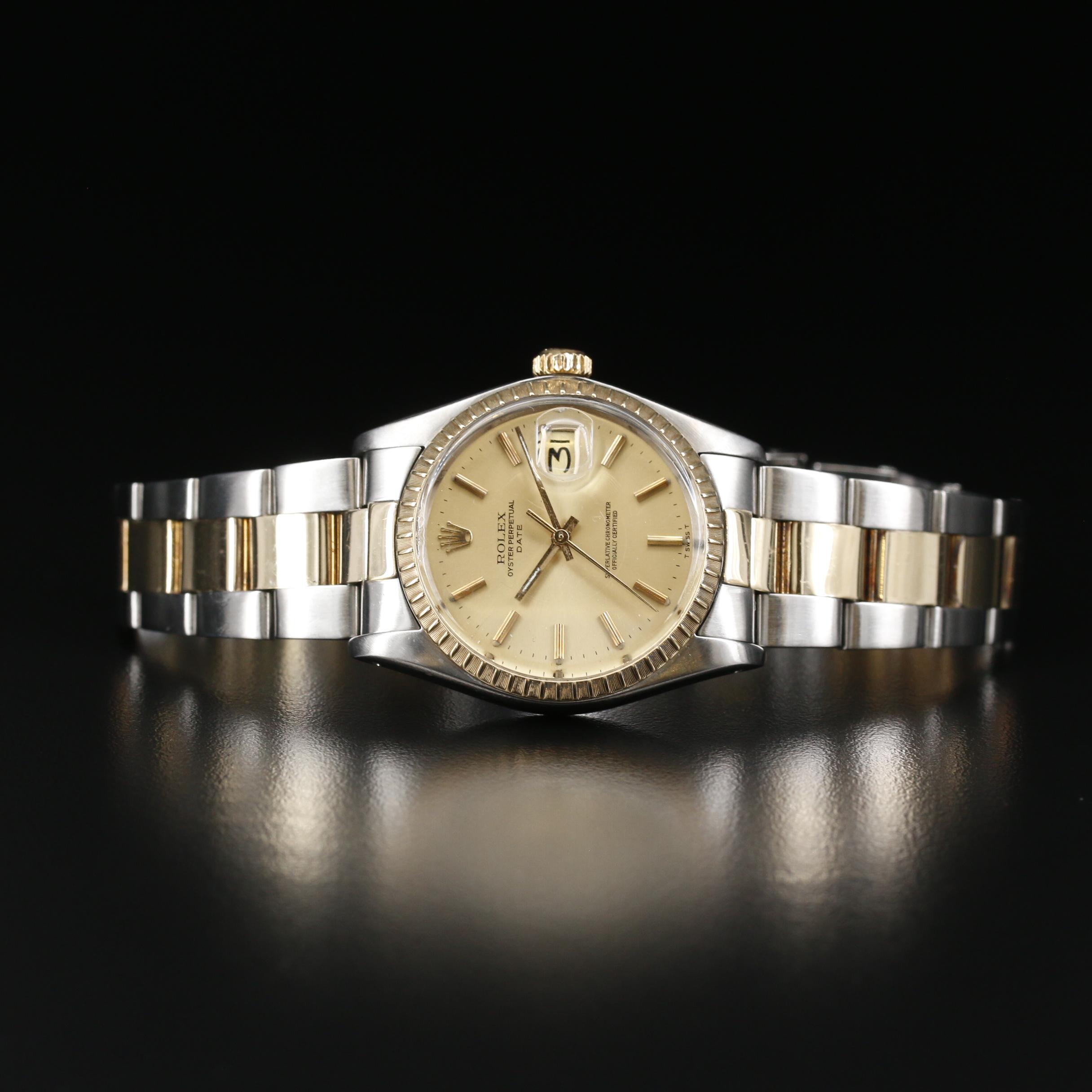 Rolex Date 1505 18K Gold and Stainless Steel Automatic Watch, Vintage