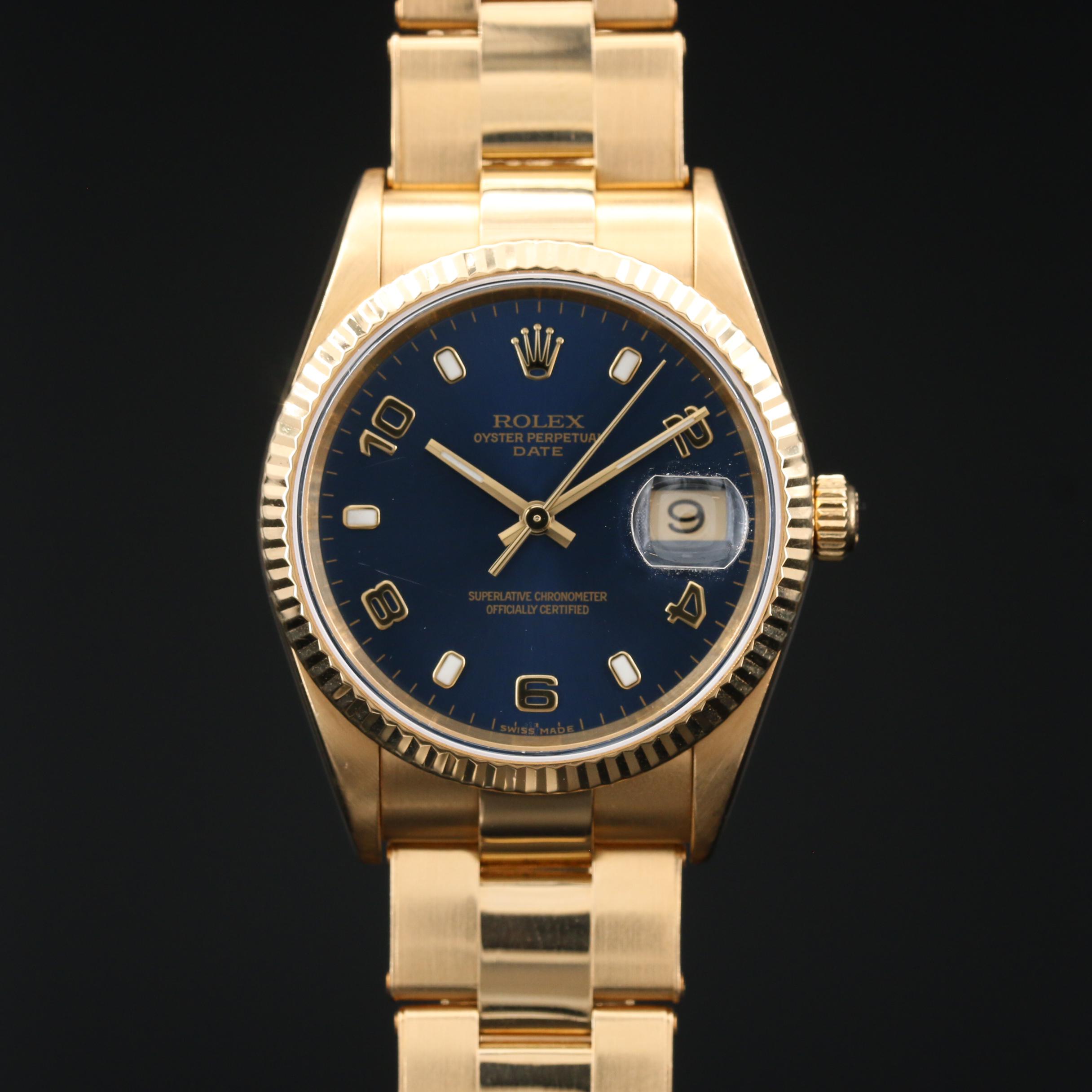 Rolex Date 18K Yellow Gold Automatic Watch, 2004