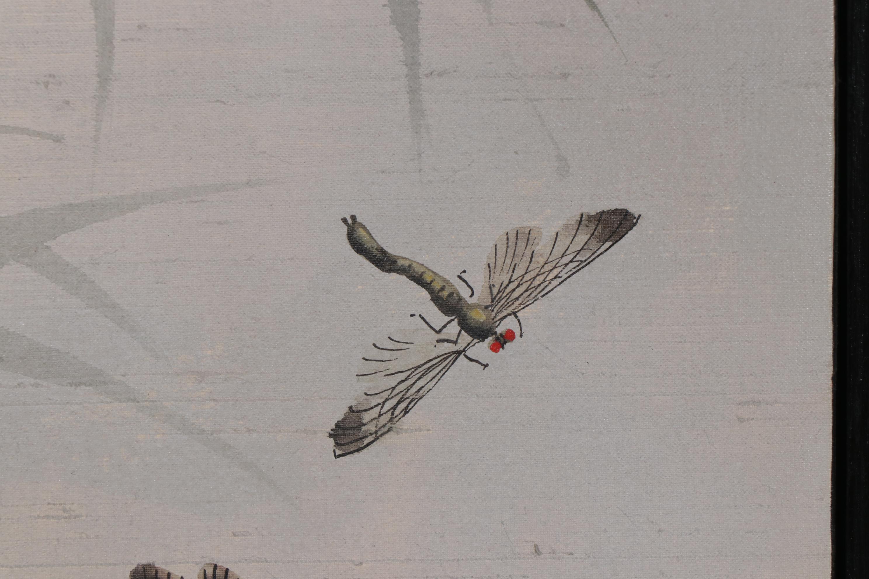 Wah Kee Wu Songbirds Oil Painting on Silk, Mid-20th Century