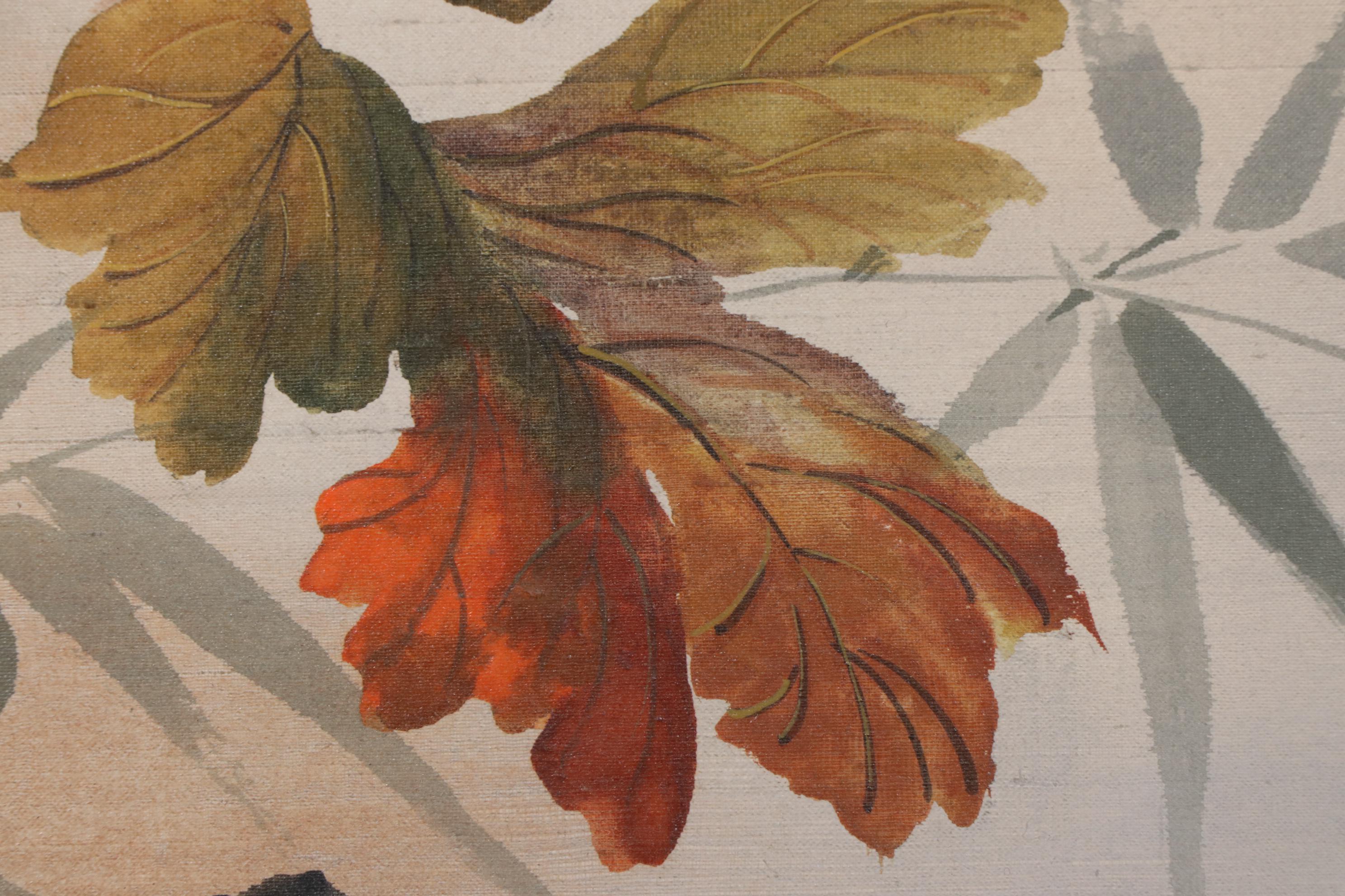 Wah Kee Wu Songbirds Oil Painting on Silk, Mid-20th Century