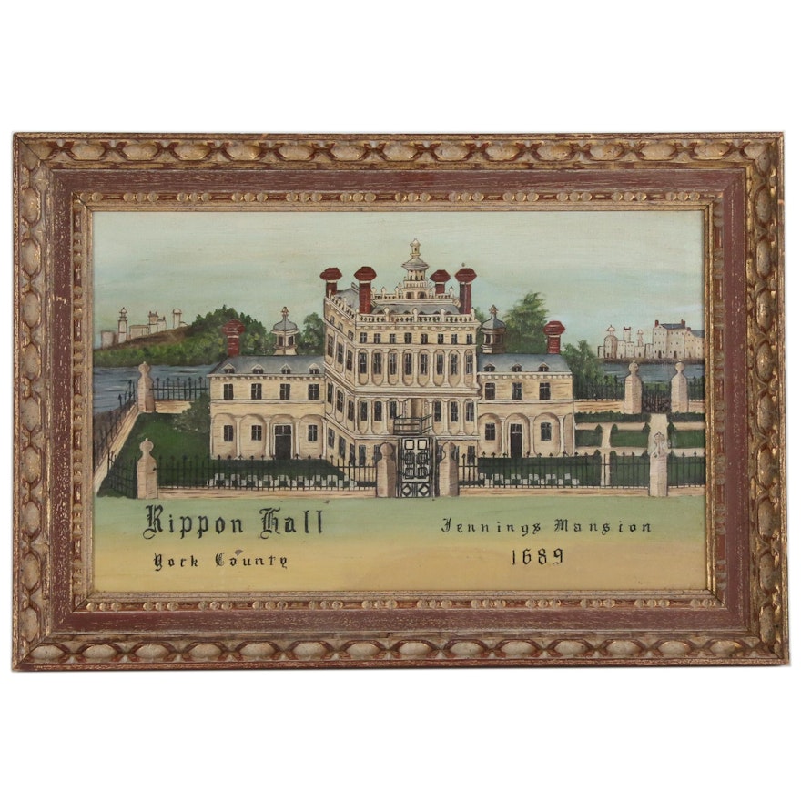 Folk Style Oil Painting of Rippon Hall, Jennings Mansion