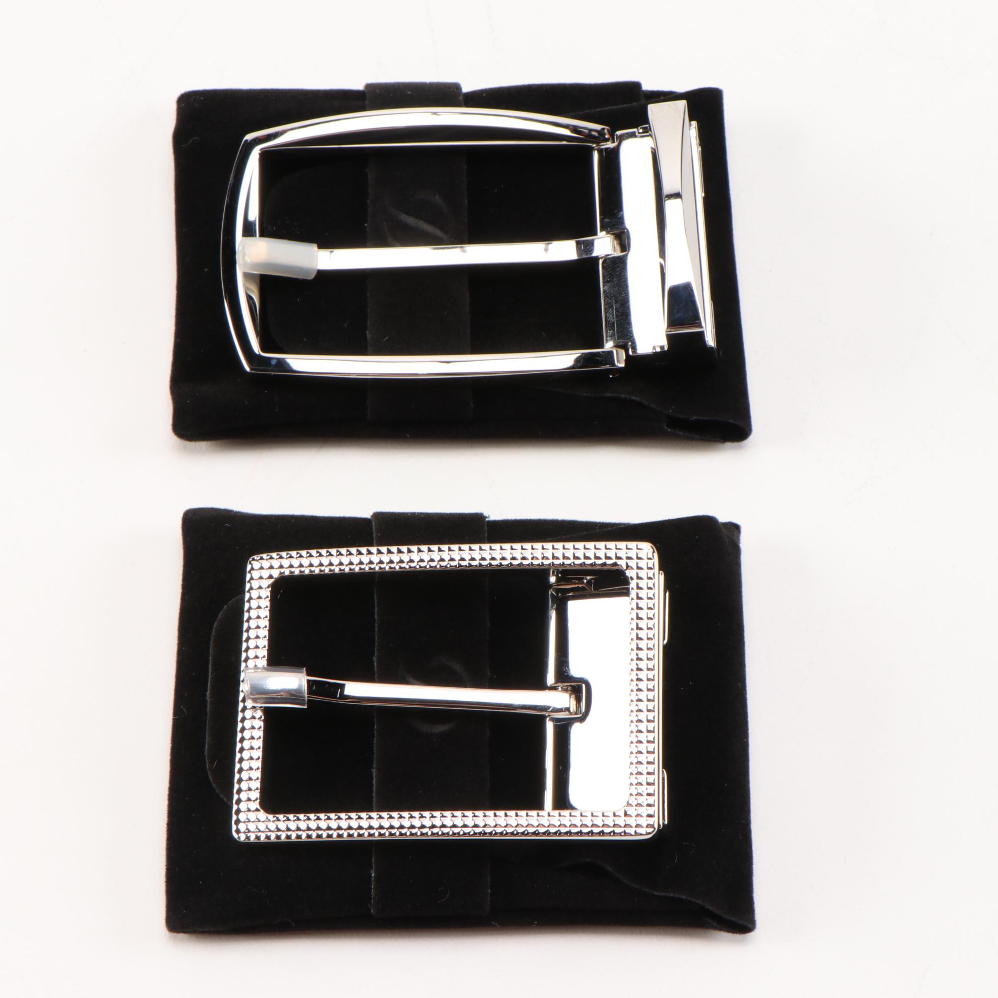 S. T. Dupont 35MM Stainless Steel and Carree Palladium Finish Belt Buckles