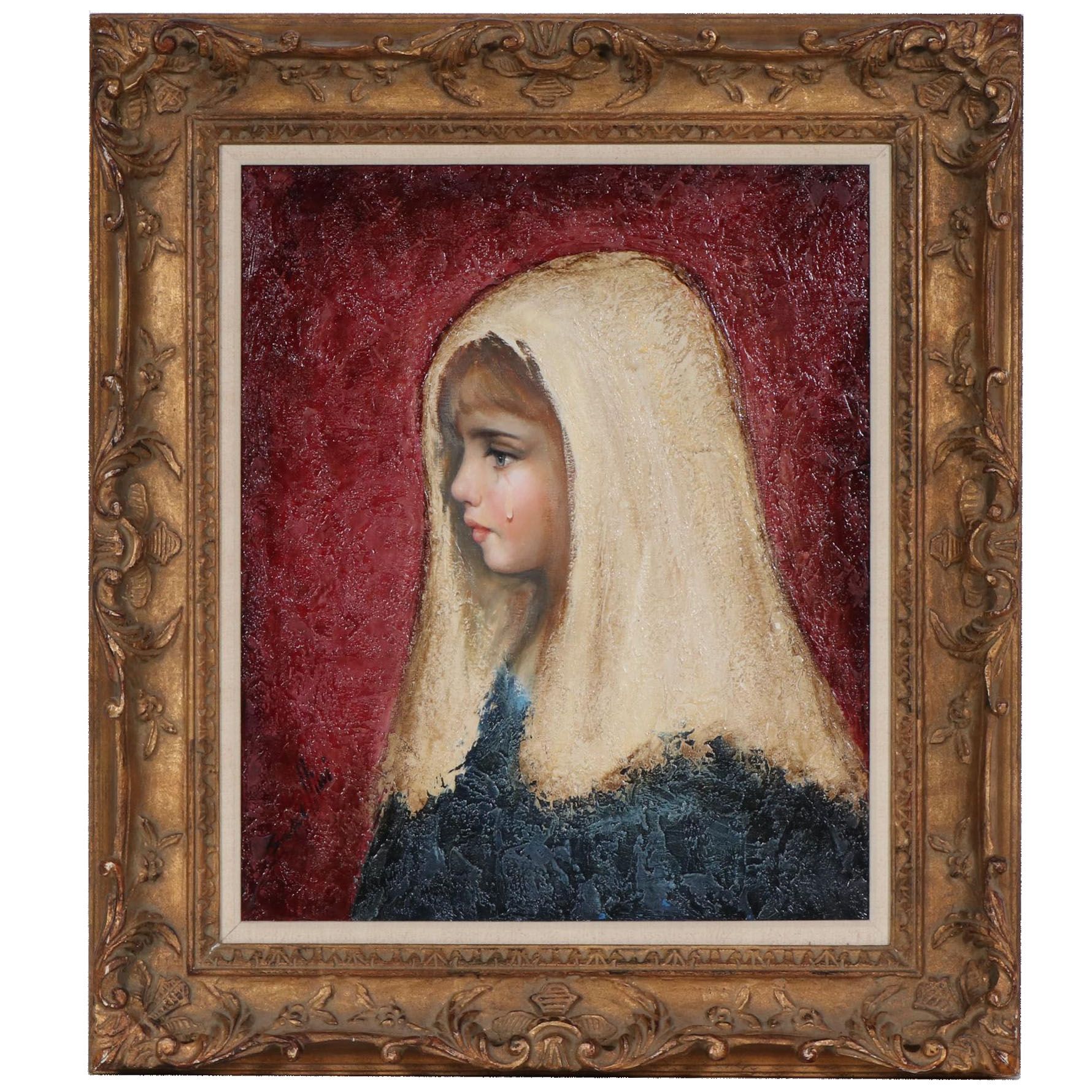 Oil Painting of Crying Girl