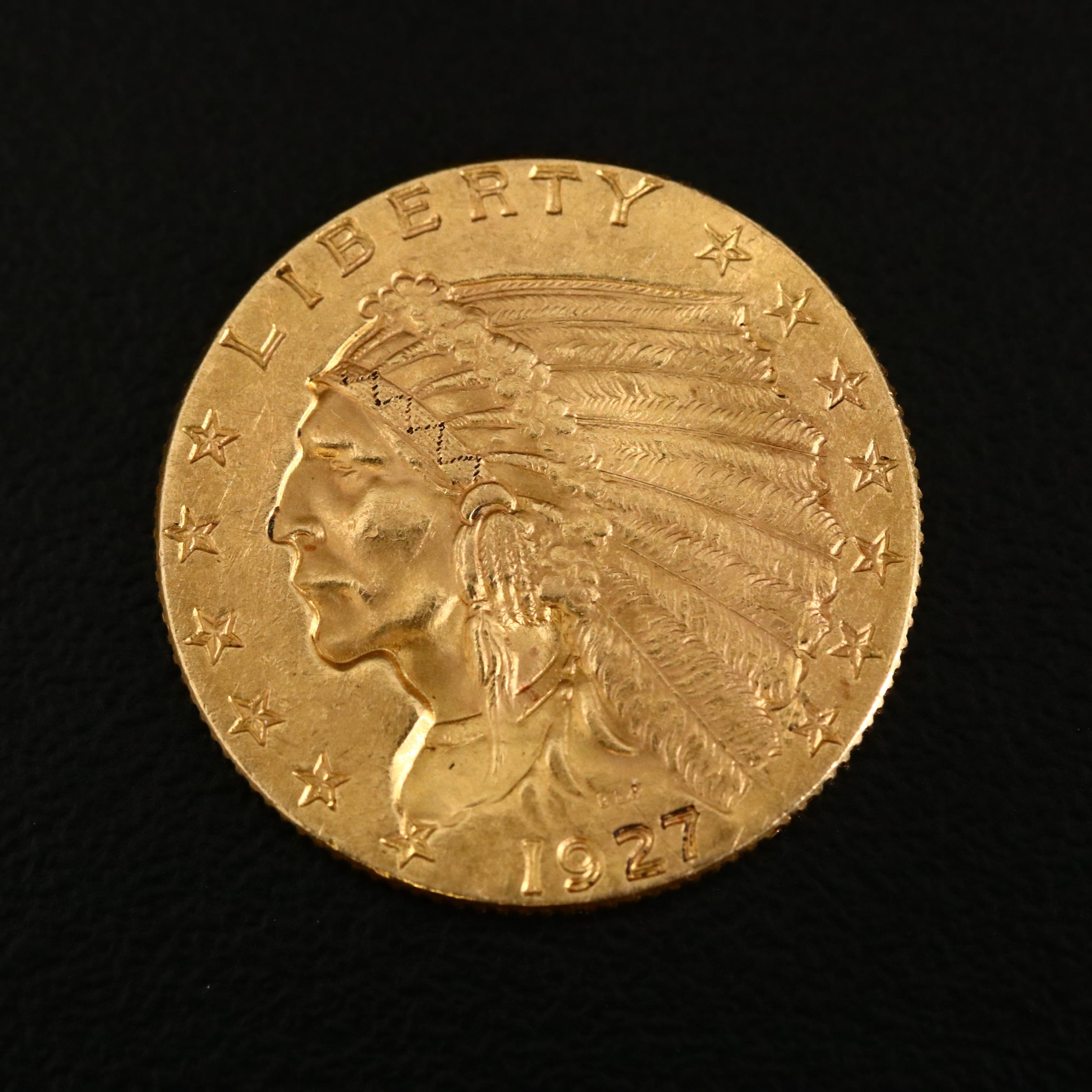 1927 Indian Head $2.50 Gold Quarter Eagle Coin