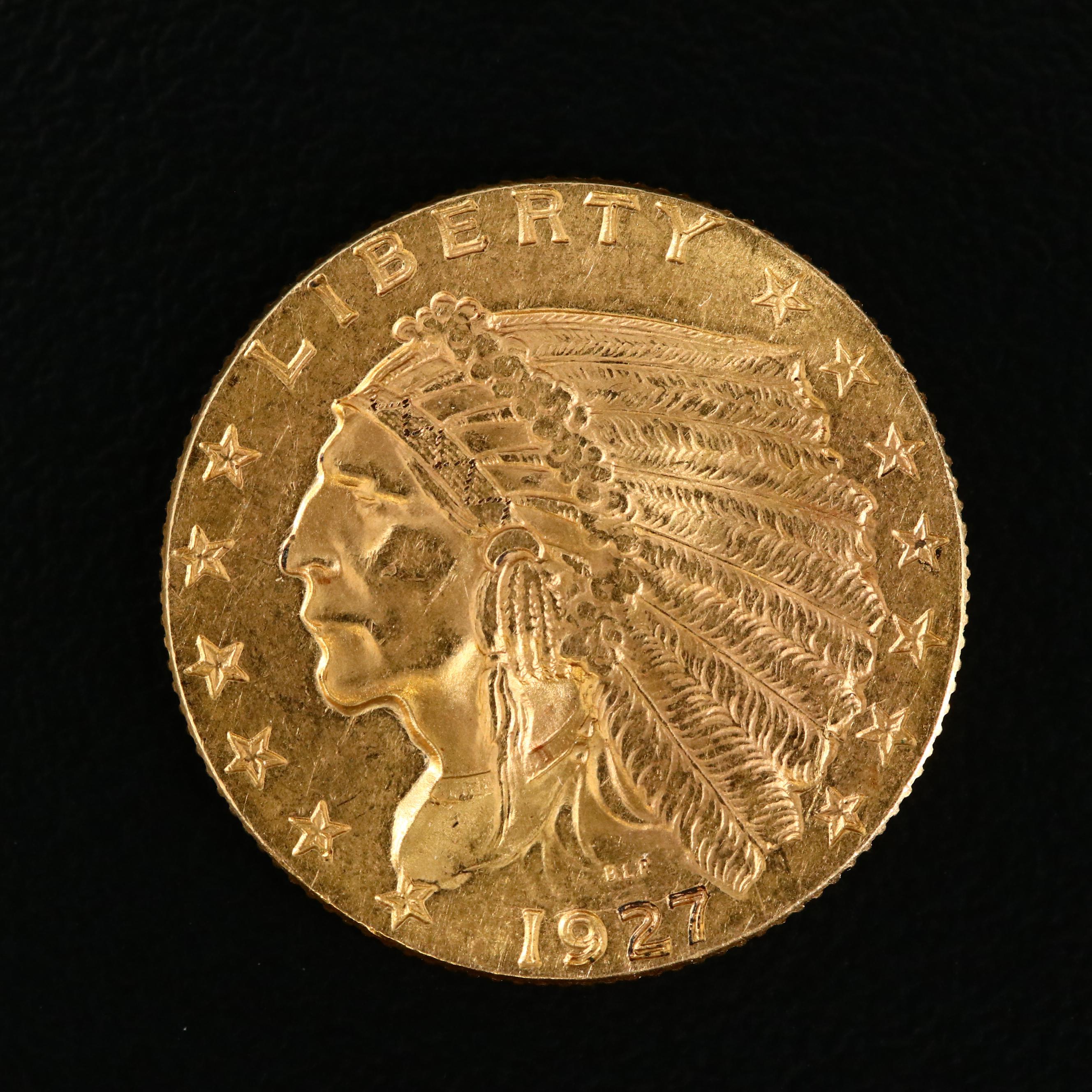 1927 Indian Head $2.50 Gold Quarter Eagle Coin