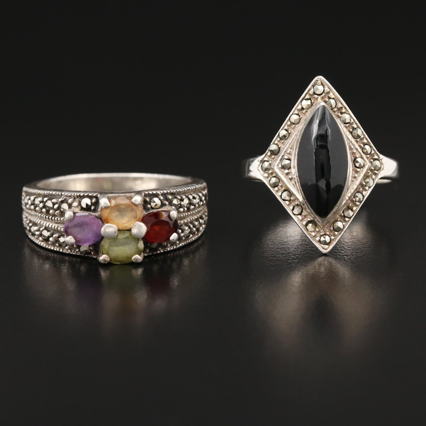 Sterling Rings with Amethyst, Citrine and Onyx