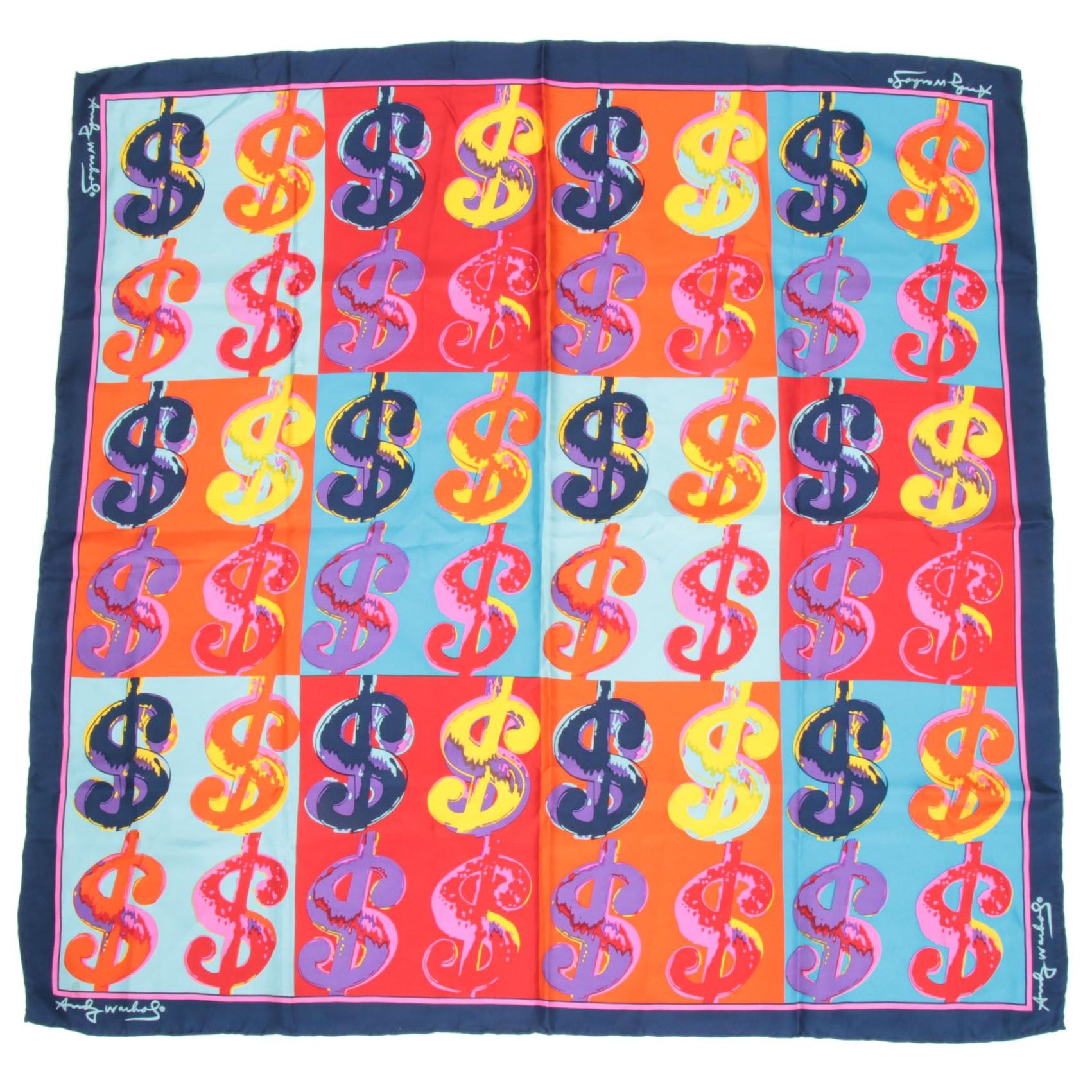 Andy Warhol Foundation "Dollar Sign" Pop Art Silk Scarf