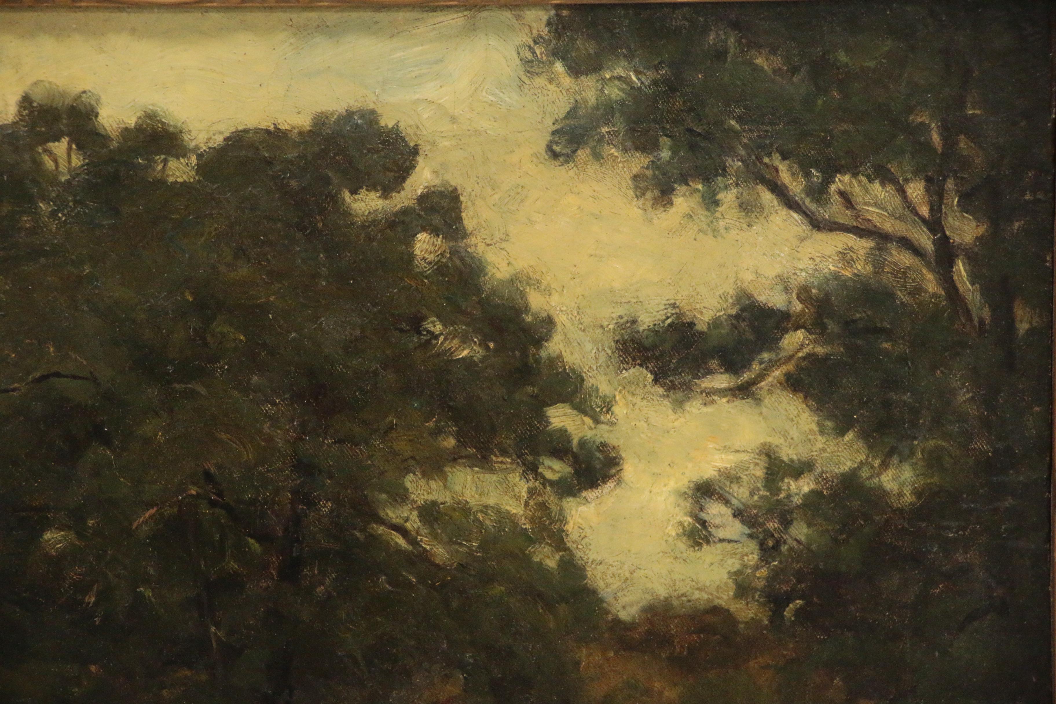 Annie Shaw Tonalist Landscape Oil Painting "A Country Road", Late 19th Century