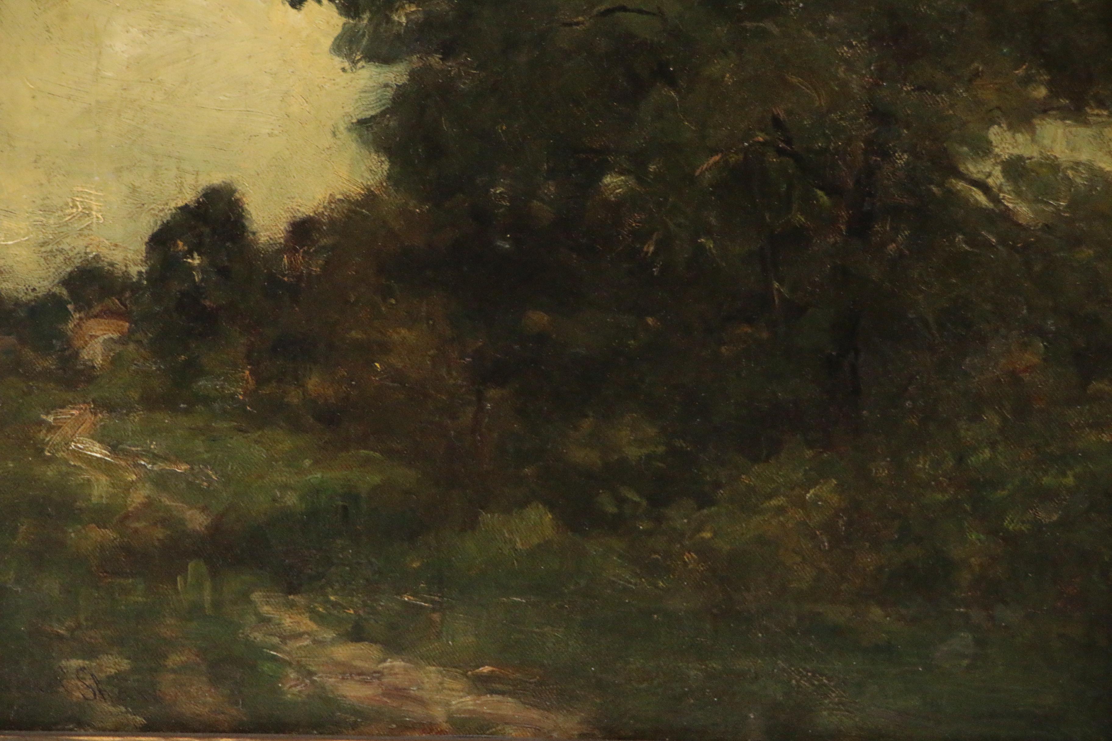 Annie Shaw Tonalist Landscape Oil Painting "A Country Road", Late 19th Century