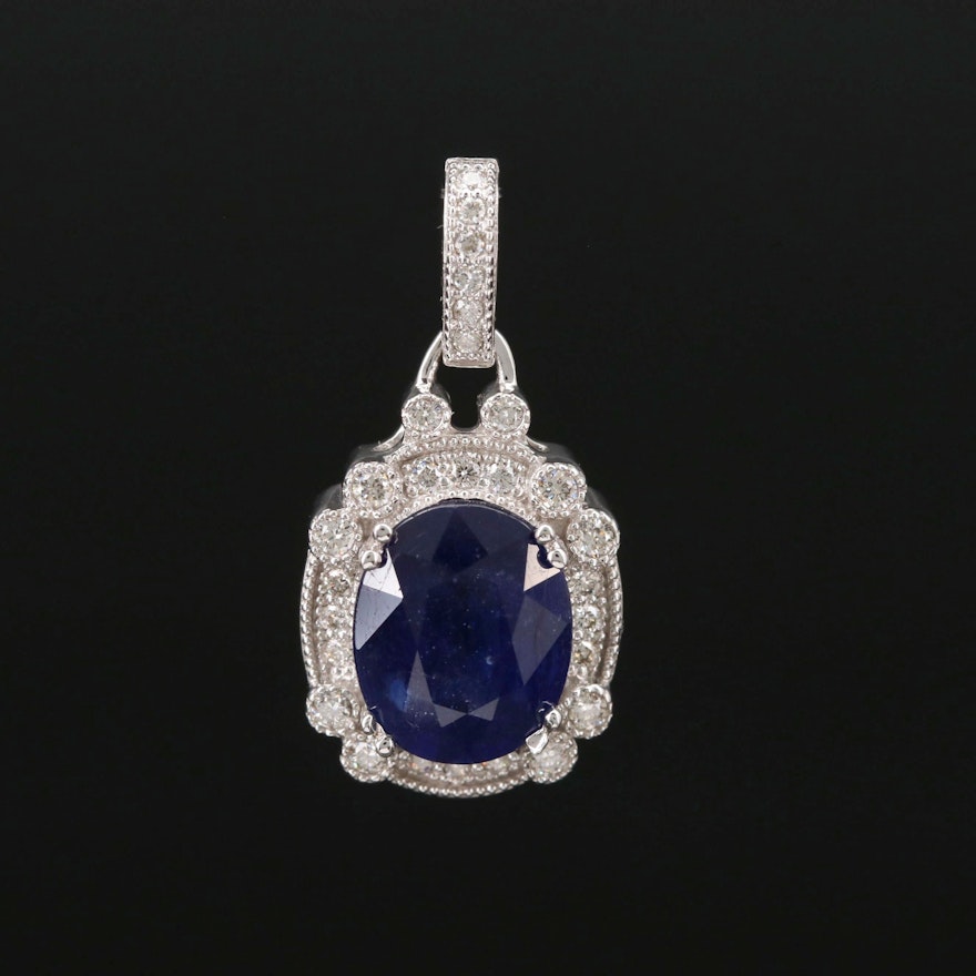 14K White Gold Fracture Filled Corundum and Diamond Pendant