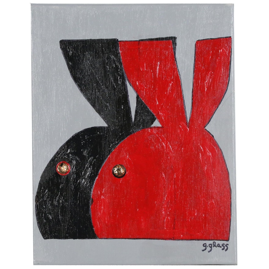 George Glass Acrylic Painting "Playboy Bunnies"