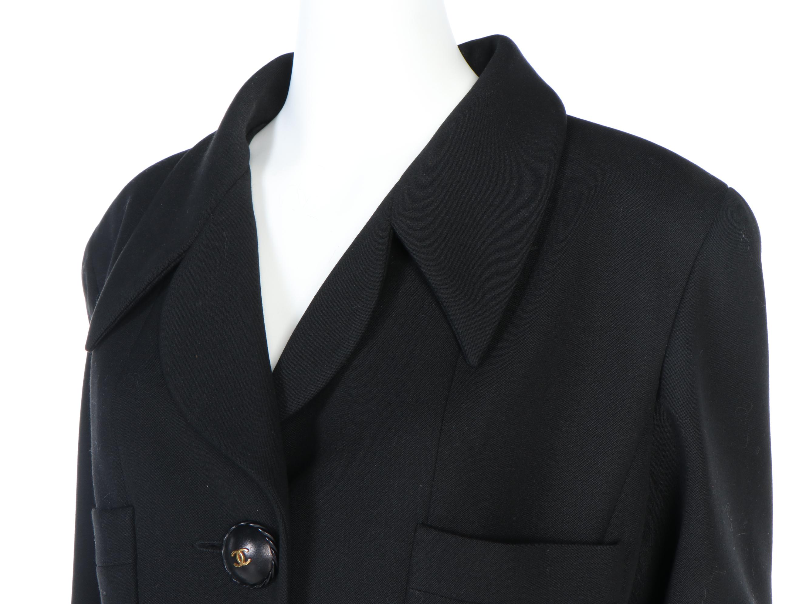 Chanel Boutique Black Wool Suit Jacket with Split Collar, Vintage