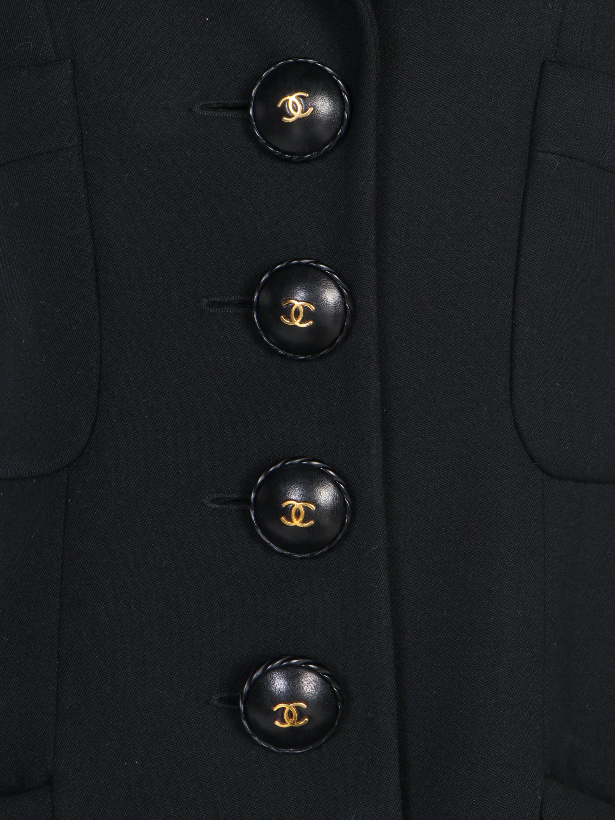 Chanel Boutique Black Wool Suit Jacket with Split Collar, Vintage