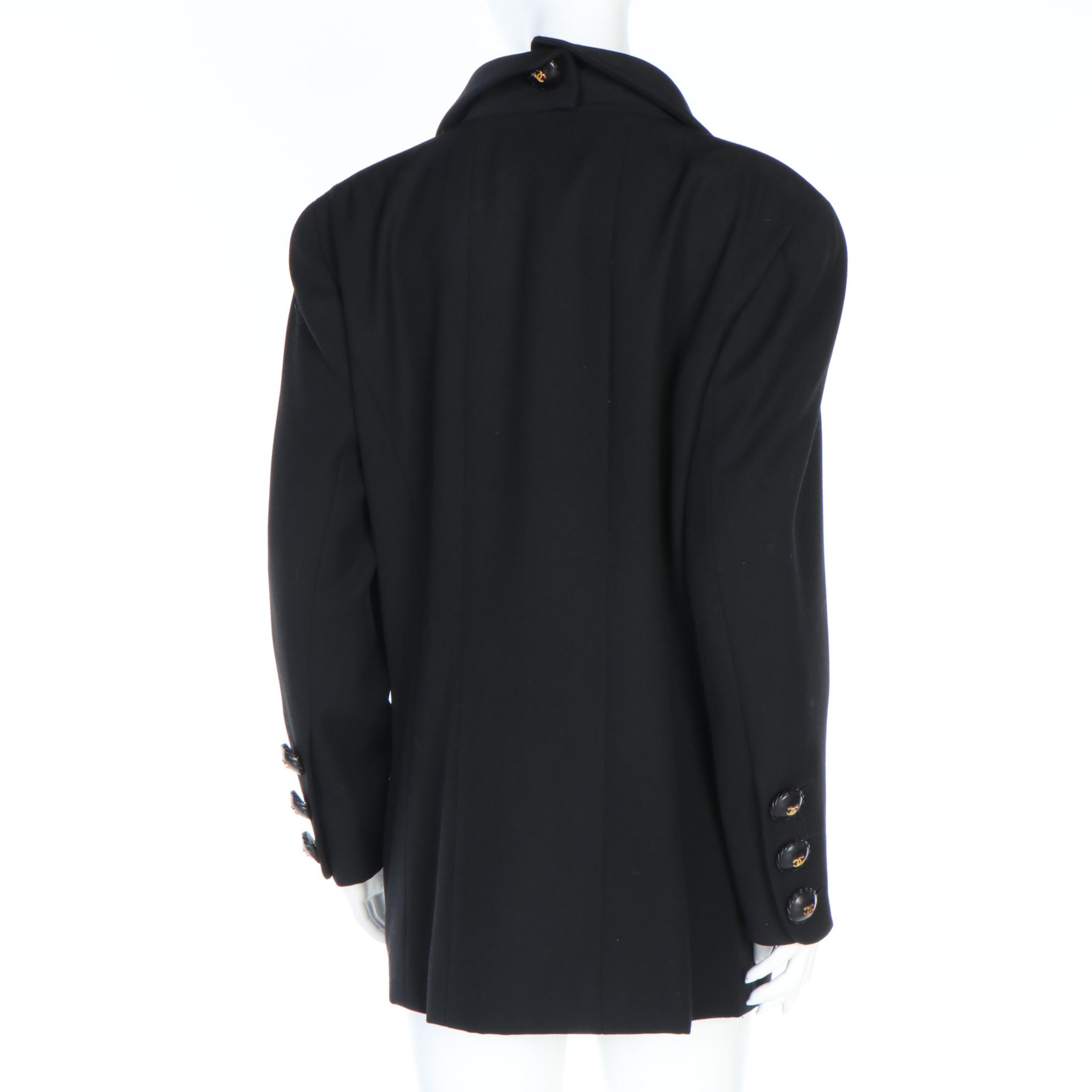 Chanel Boutique Black Wool Suit Jacket with Split Collar, Vintage