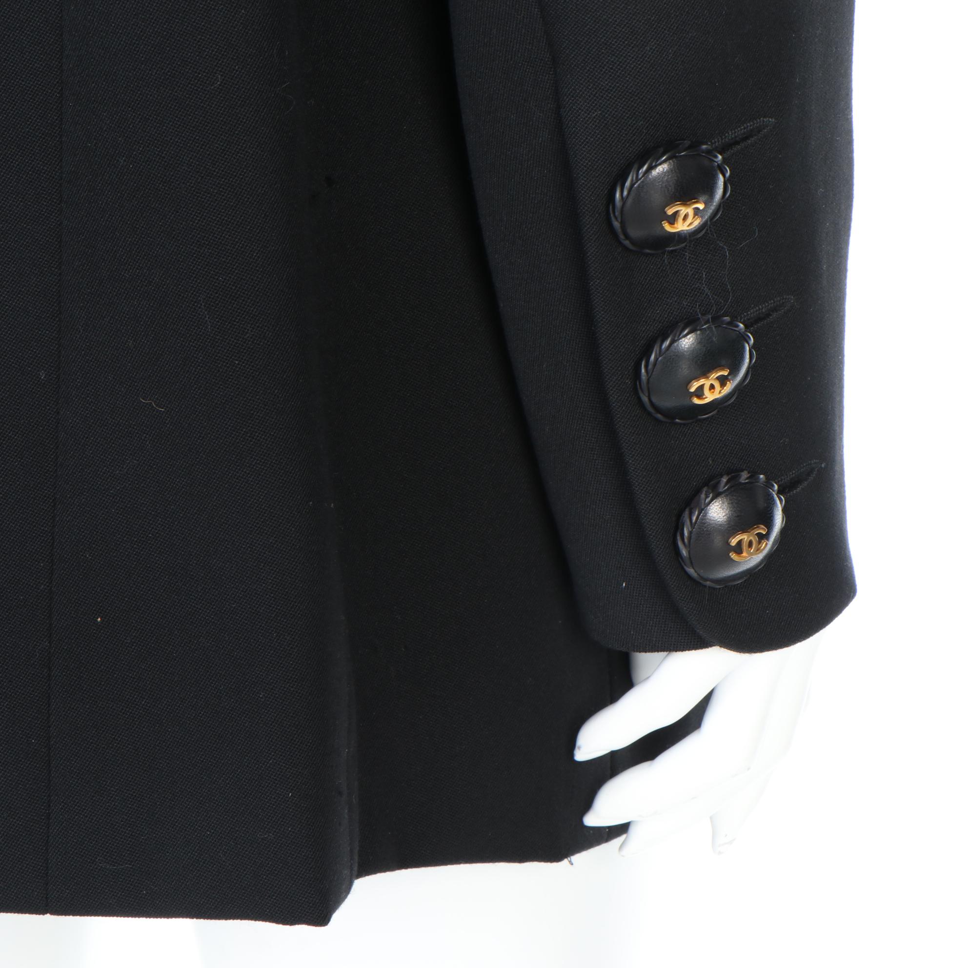 Chanel Boutique Black Wool Suit Jacket with Split Collar, Vintage