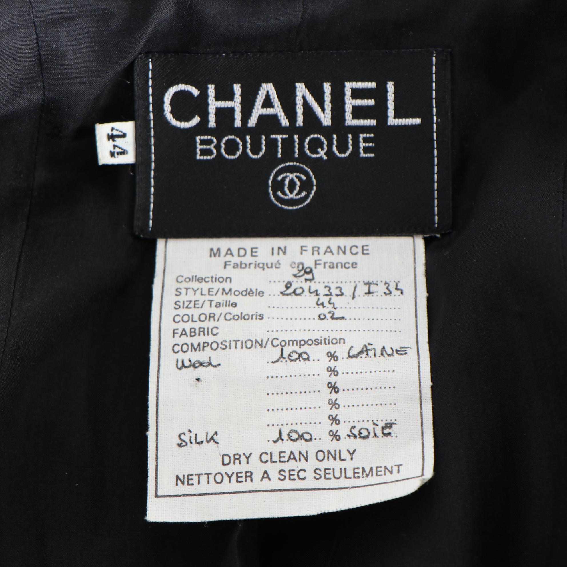 Chanel Boutique Black Wool Suit Jacket with Split Collar, Vintage