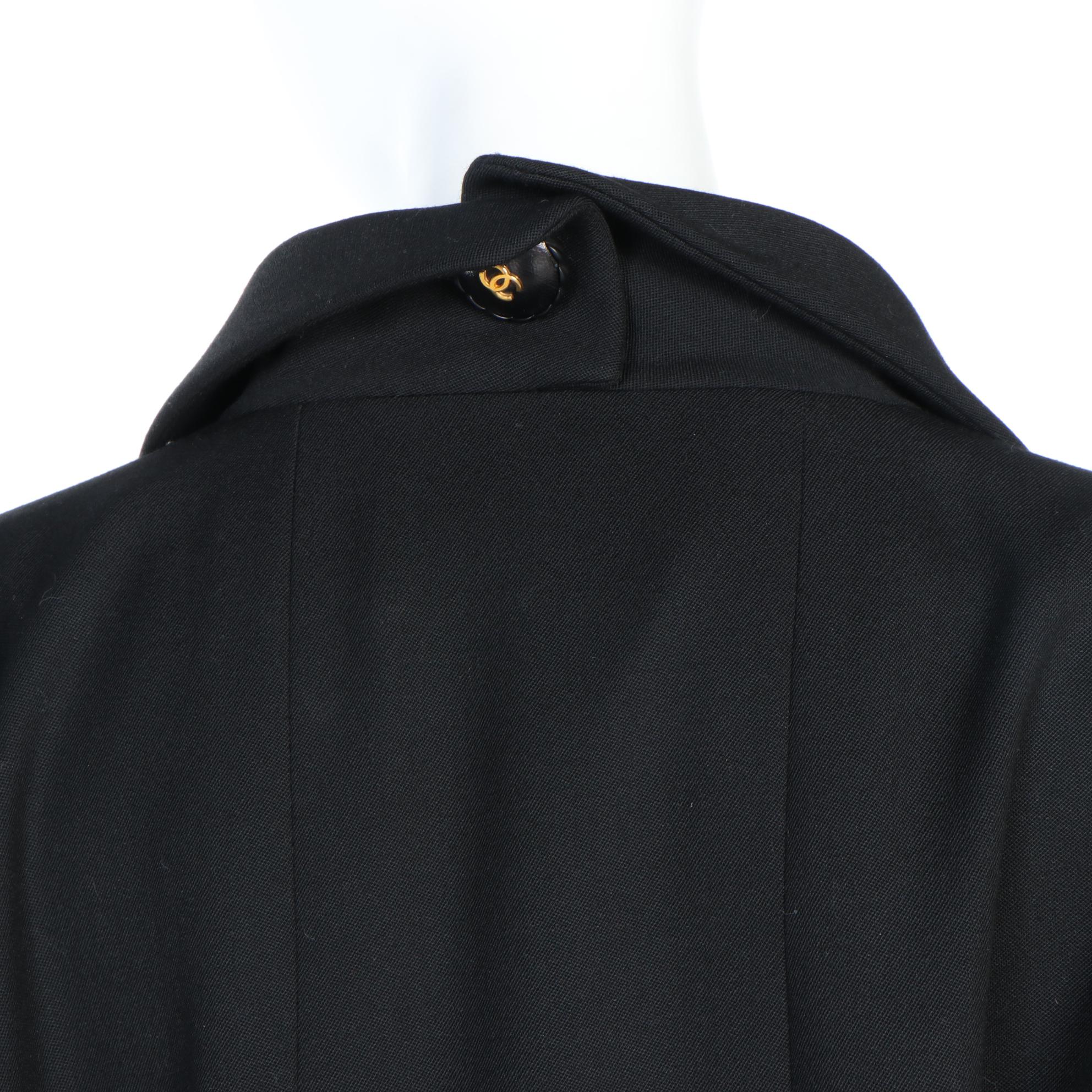 Chanel Boutique Black Wool Suit Jacket with Split Collar, Vintage