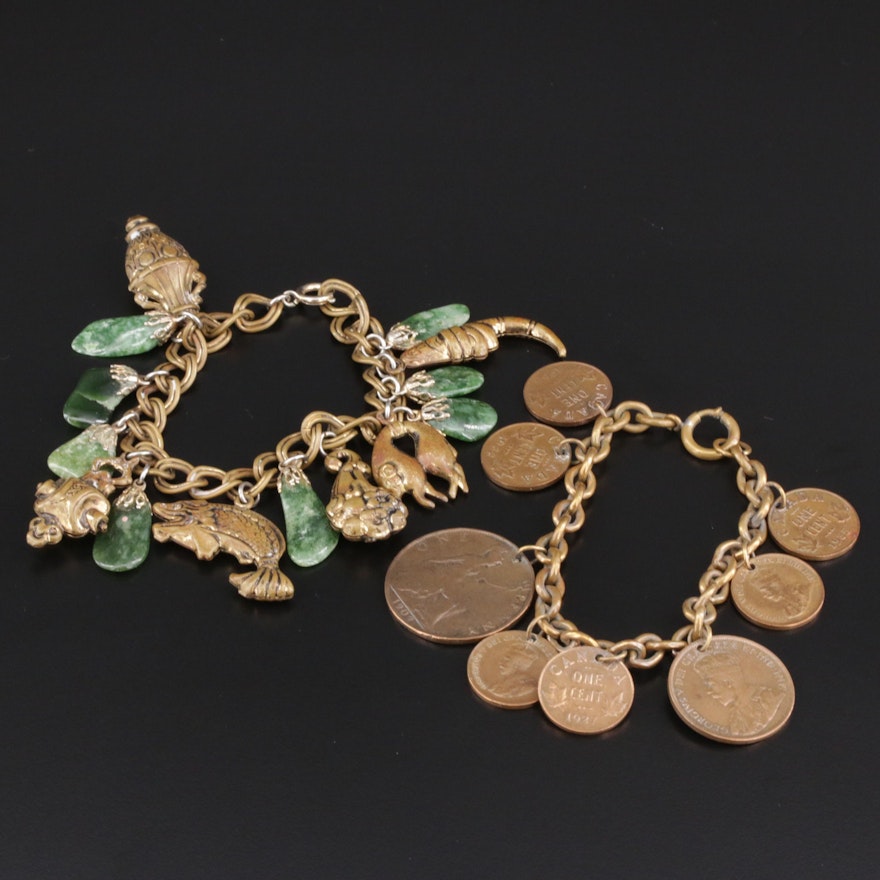 Vintage Jasper Link Bracelet With Canadian and British Coin Bracelet