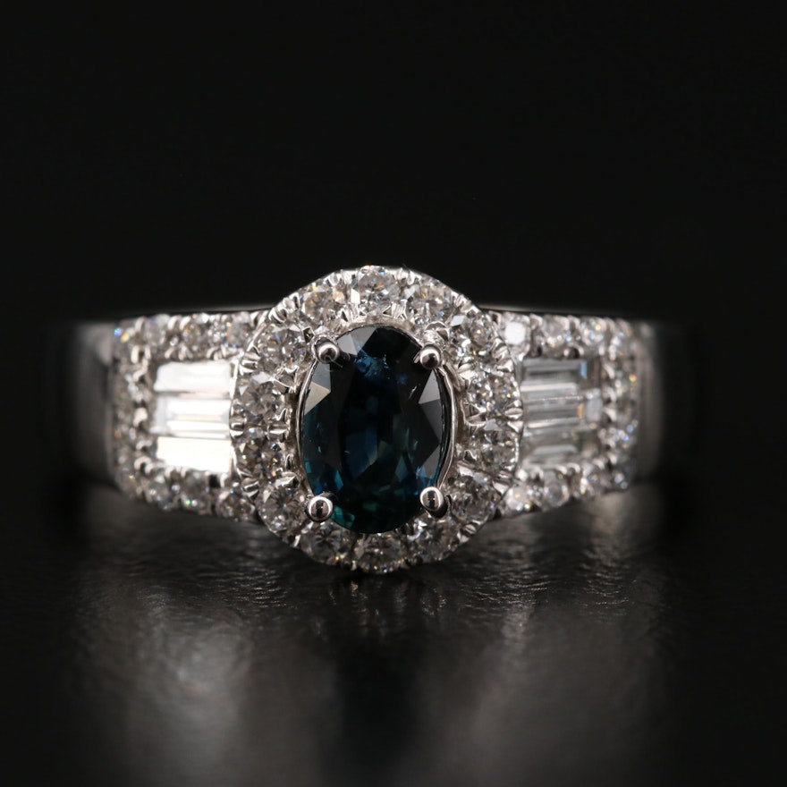 14K White Gold Sapphire and Diamond Ring