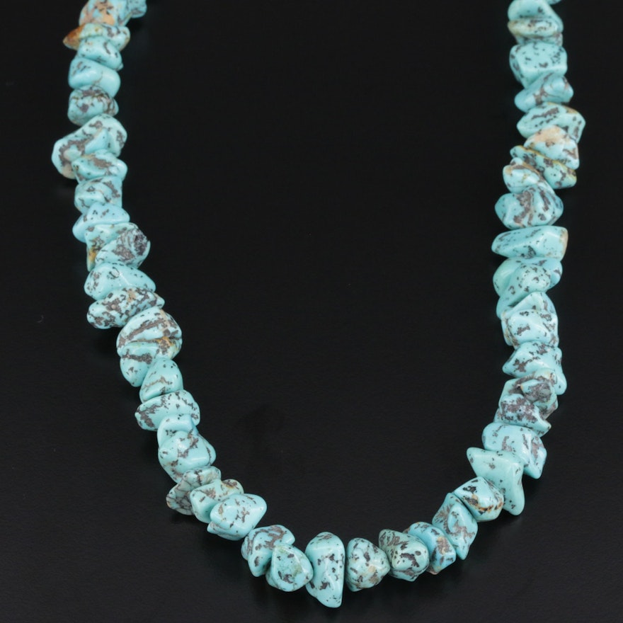 Southwestern Style Beaded Turquoise Necklace With Sterling Silver