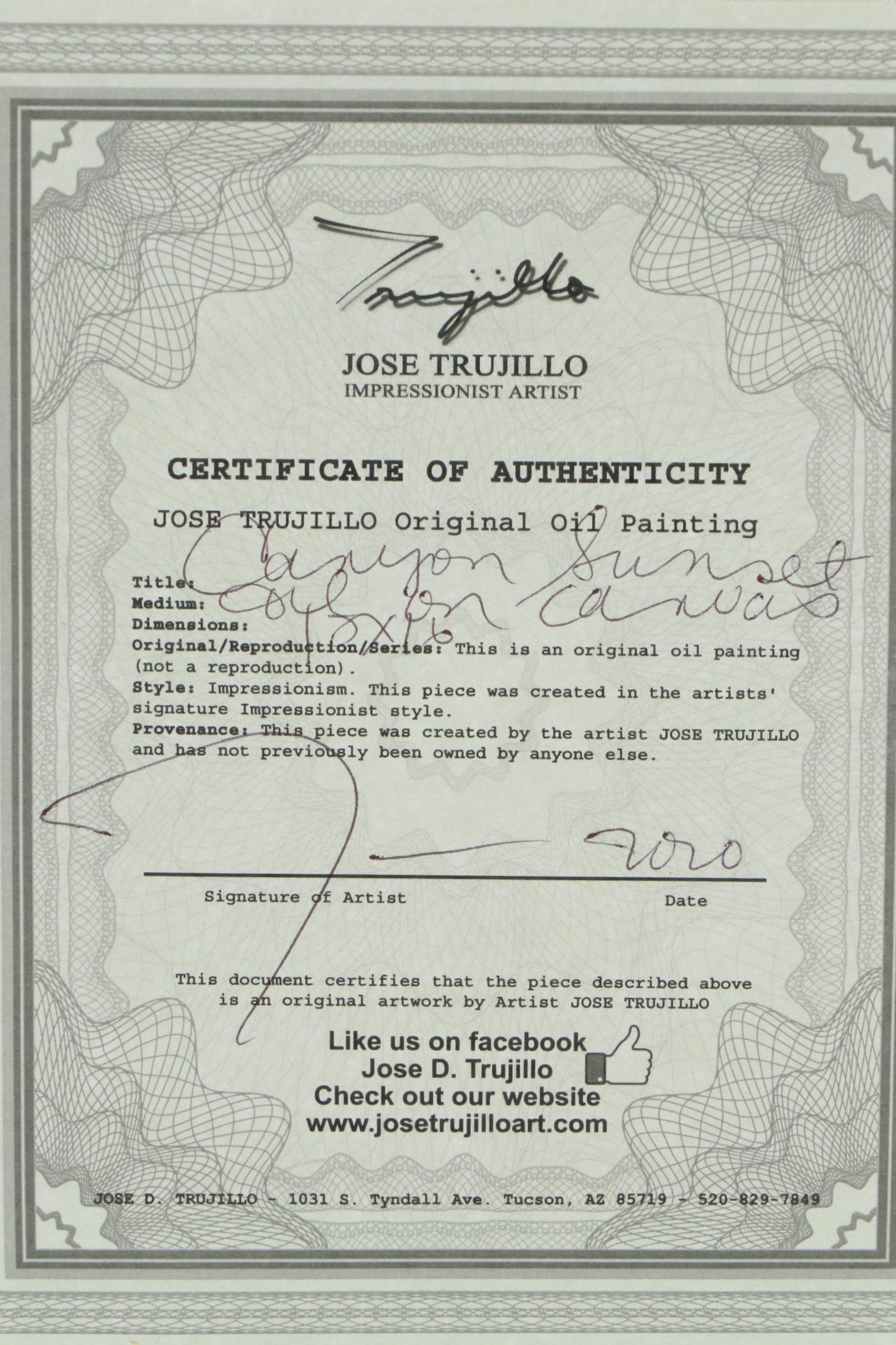 Jose Trujillo Oil Painting "Canyon Sunset"