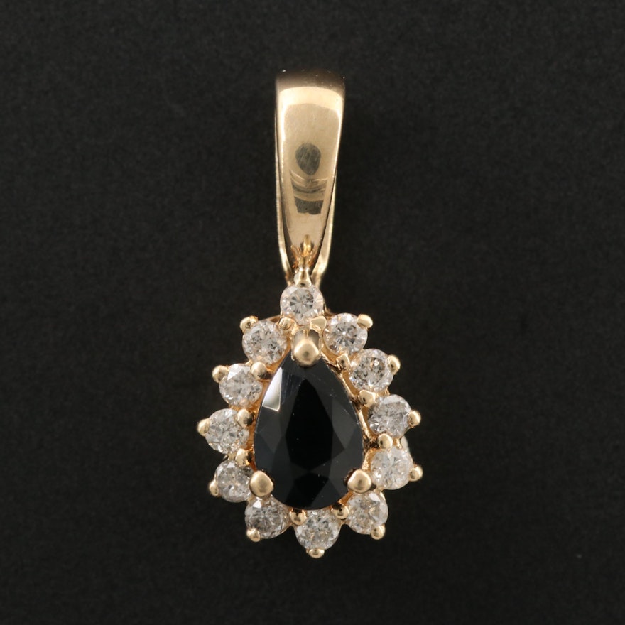 14K Gold Sapphire and Diamond Pendant