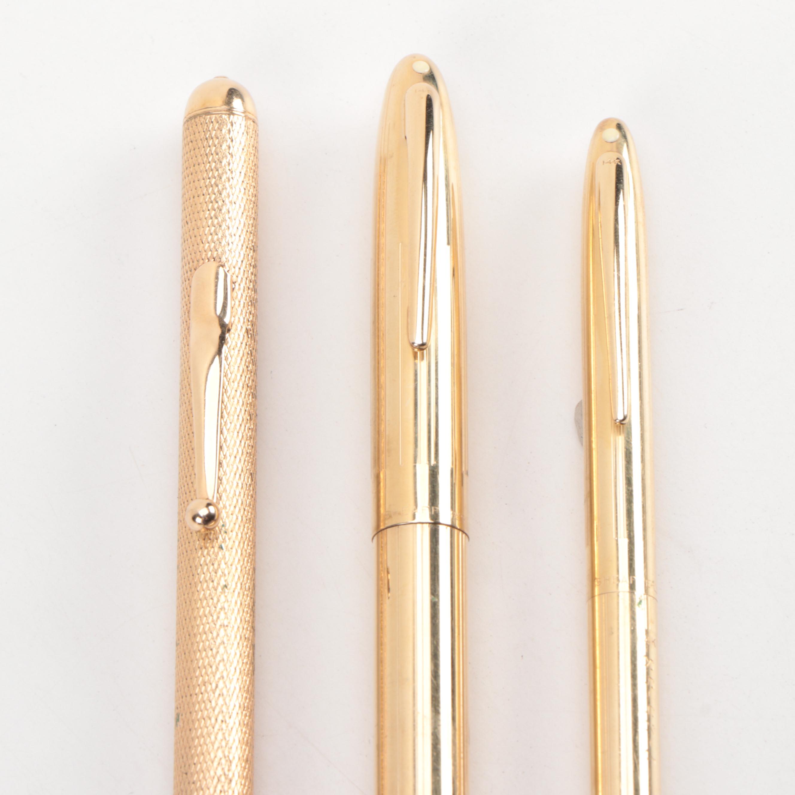 Sheaffer Snorkel 14K Gold Fountain Pen, 14K Pencil, and W. S. Hicks Pencil