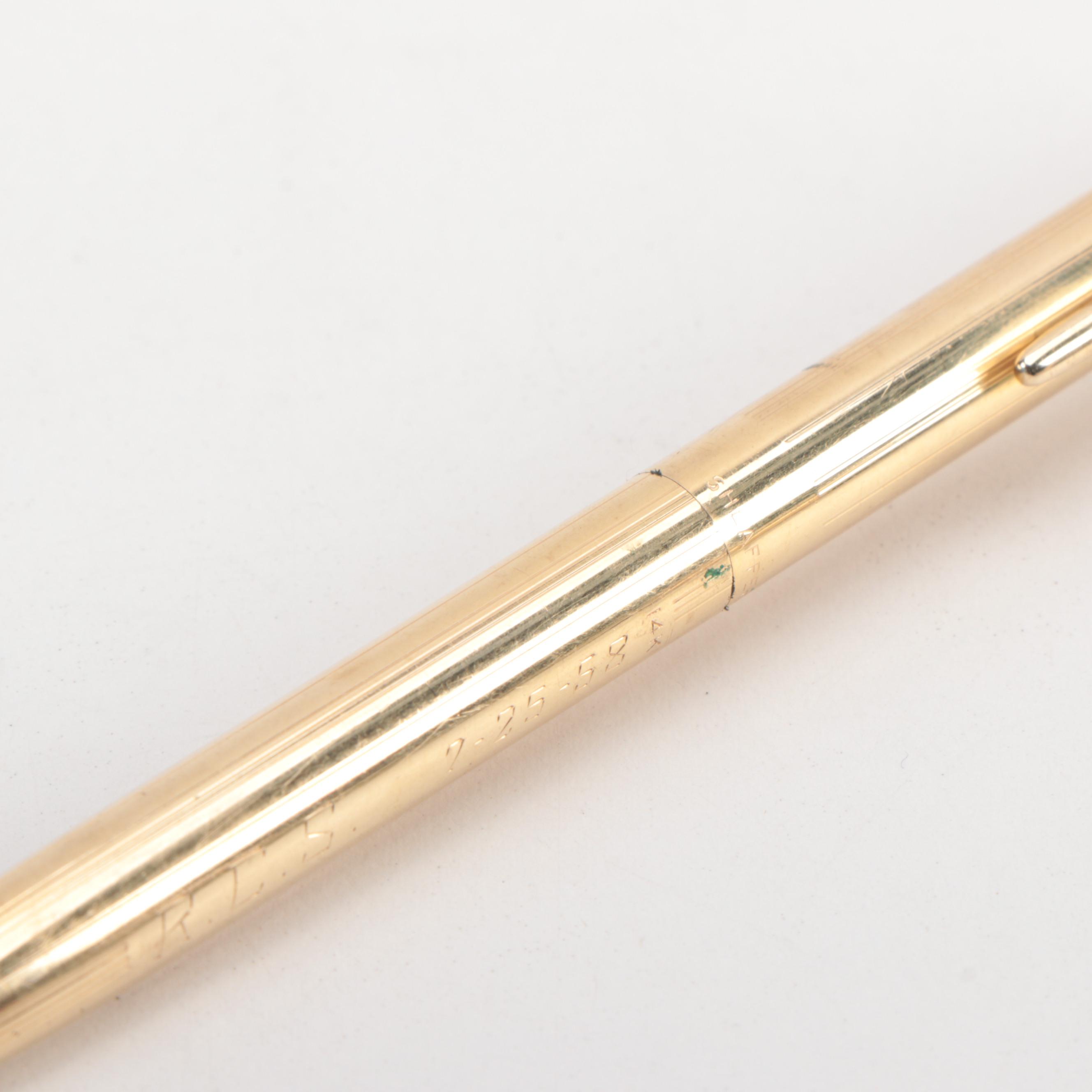 Sheaffer Snorkel 14K Gold Fountain Pen, 14K Pencil, and W. S. Hicks Pencil