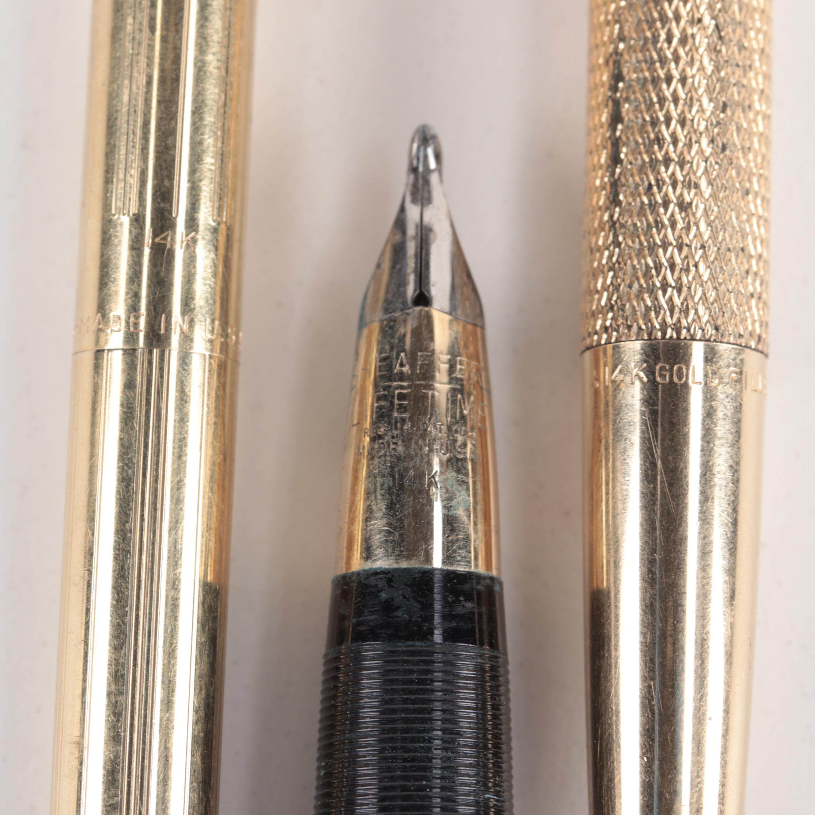 Sheaffer Snorkel 14K Gold Fountain Pen, 14K Pencil, and W. S. Hicks Pencil