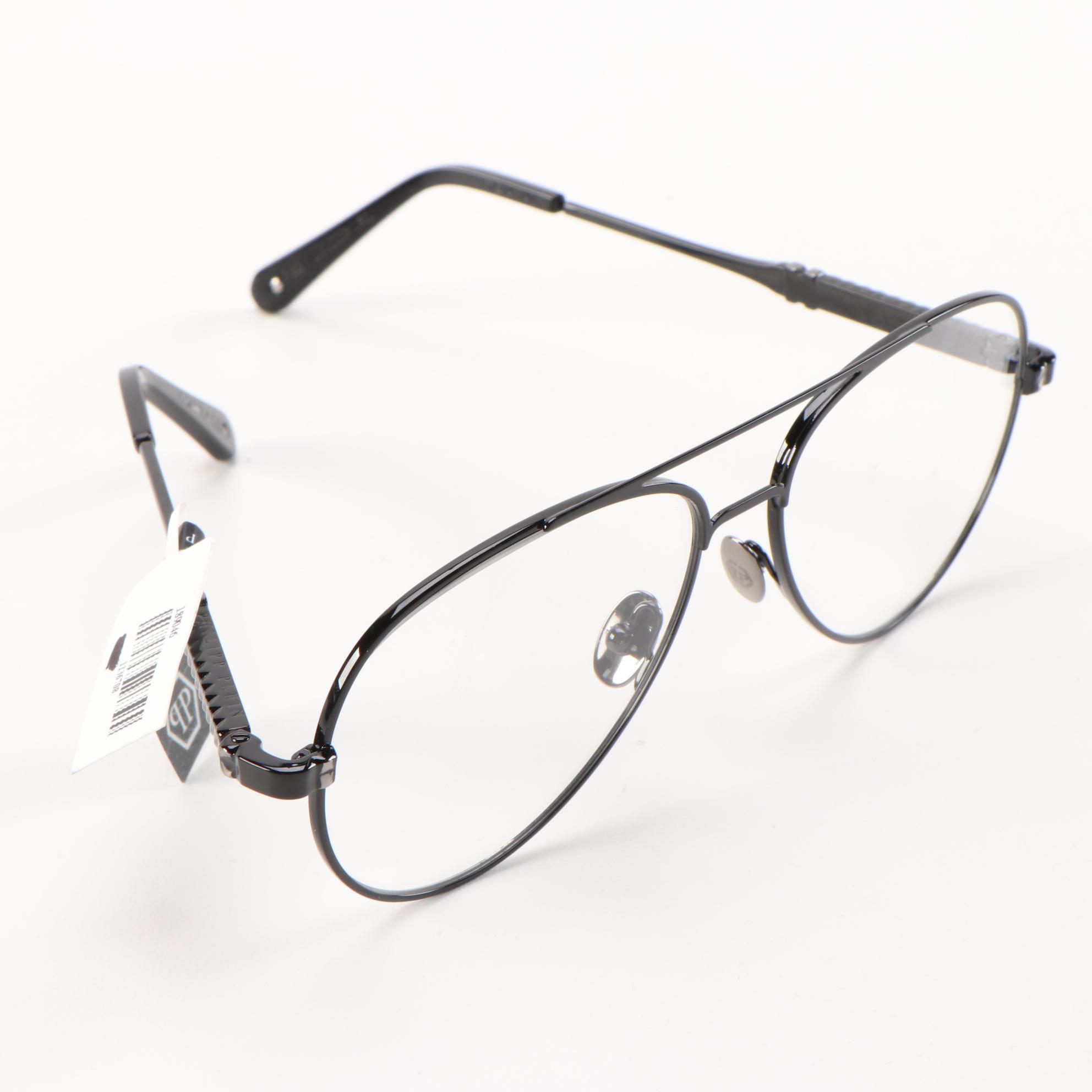 Philipp Plein UEV0003 Black Metal Modified Aviator Brady Eyeglasses with Case
