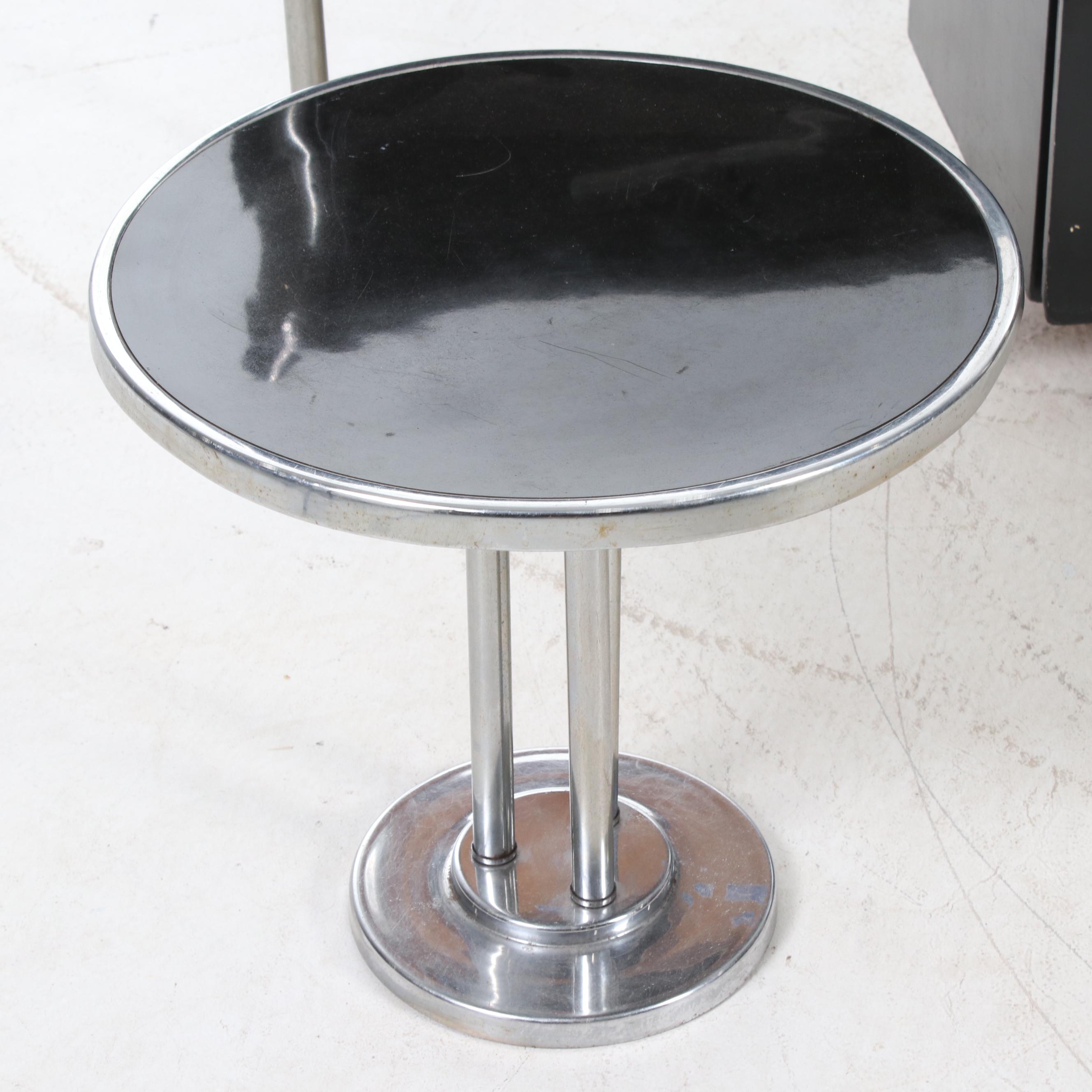 Art Deco Black Laminate and Chrome Desk, Accent Tables, and Dresser