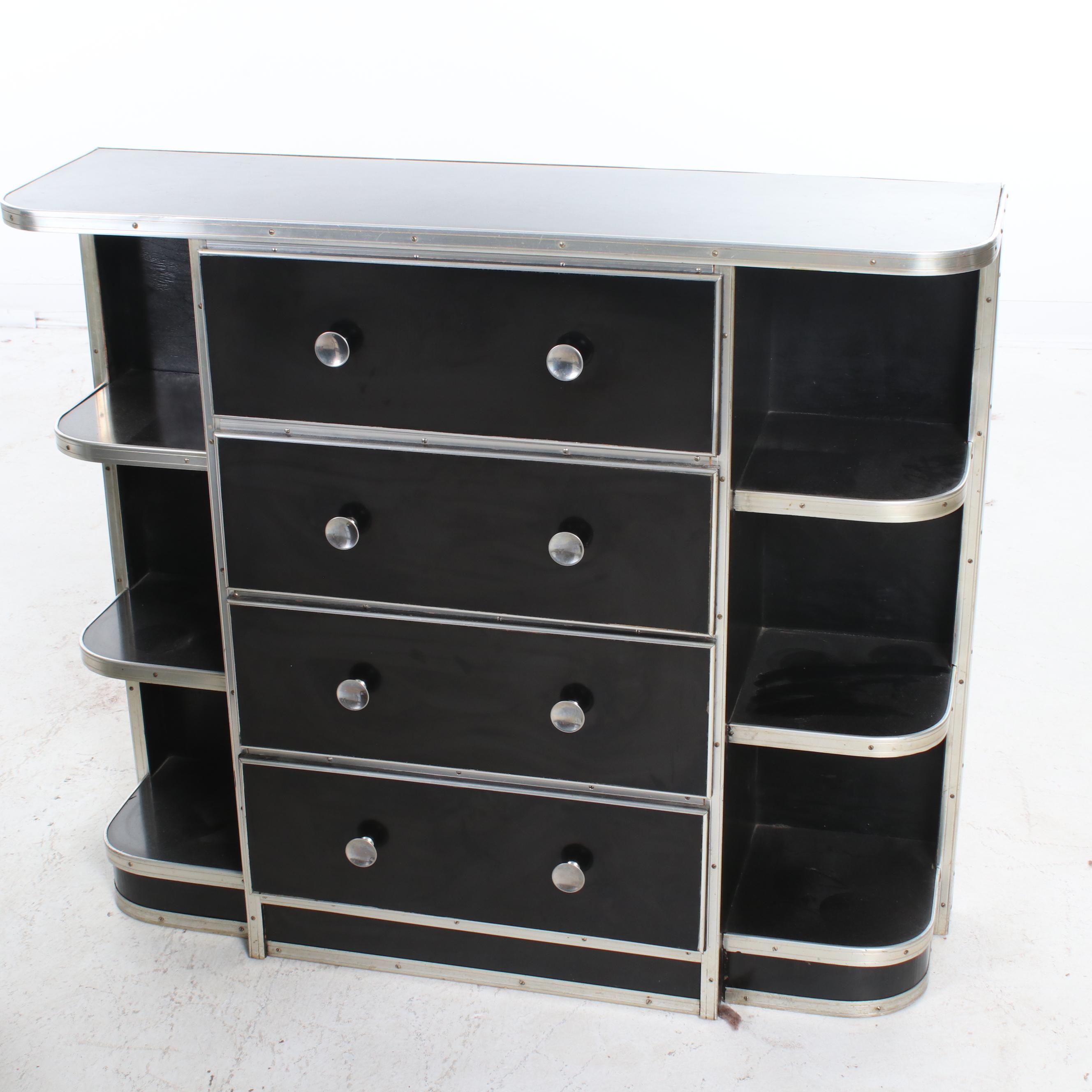 Art Deco Black Laminate and Chrome Desk, Accent Tables, and Dresser