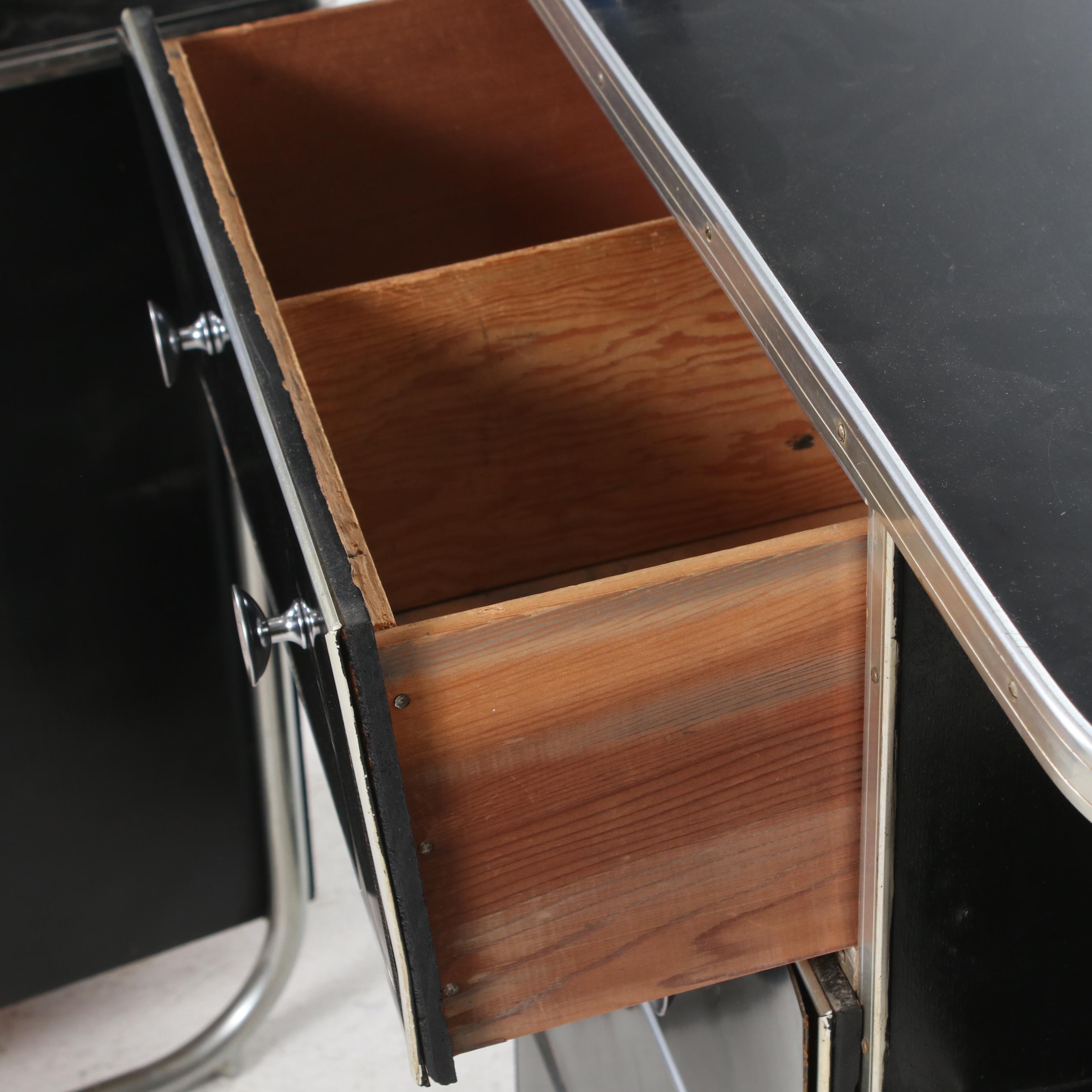 Art Deco Black Laminate and Chrome Desk, Accent Tables, and Dresser