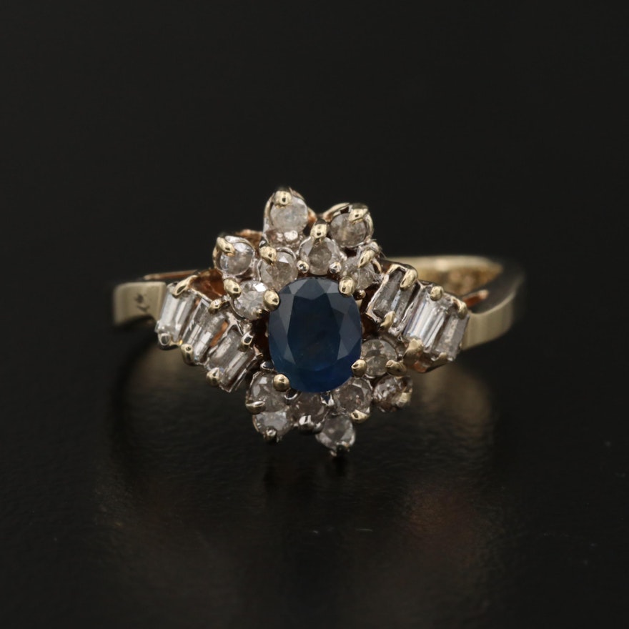 10K Yellow Gold Sapphire and Diamond Ring