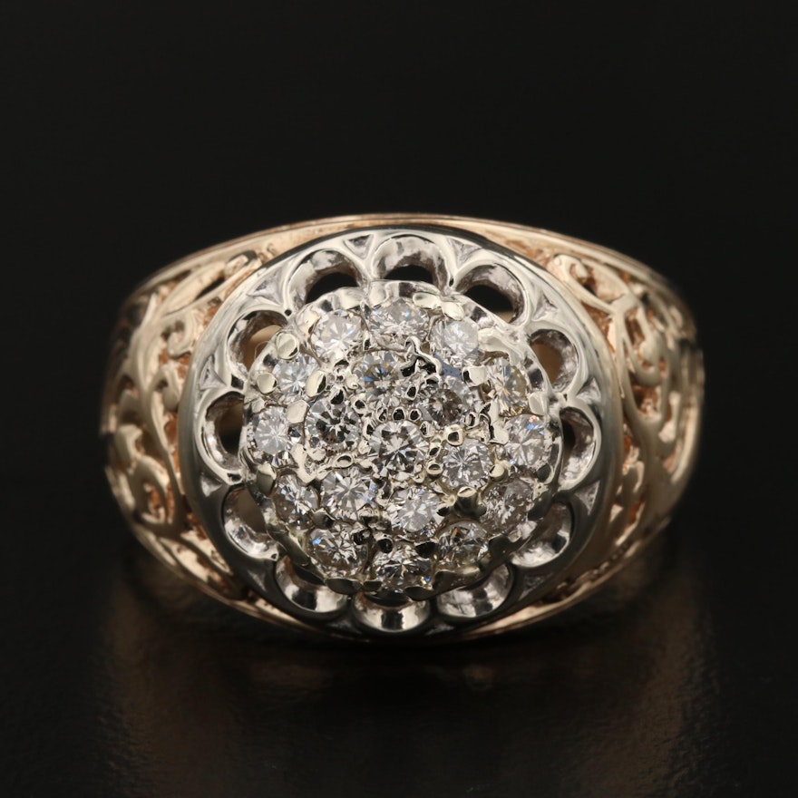 10K White and Yellow Gold 0.88 CTW Diamond Dome Ring