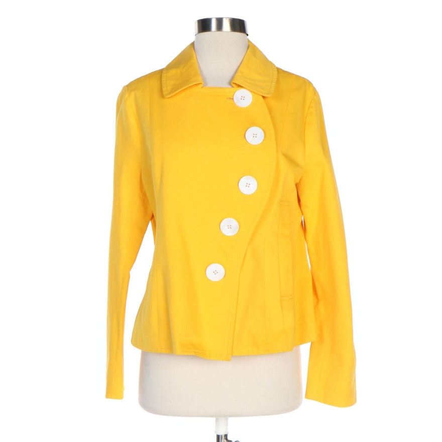 J. Peterman Yellow Cotton Asymmetrical Button Swing Jacket