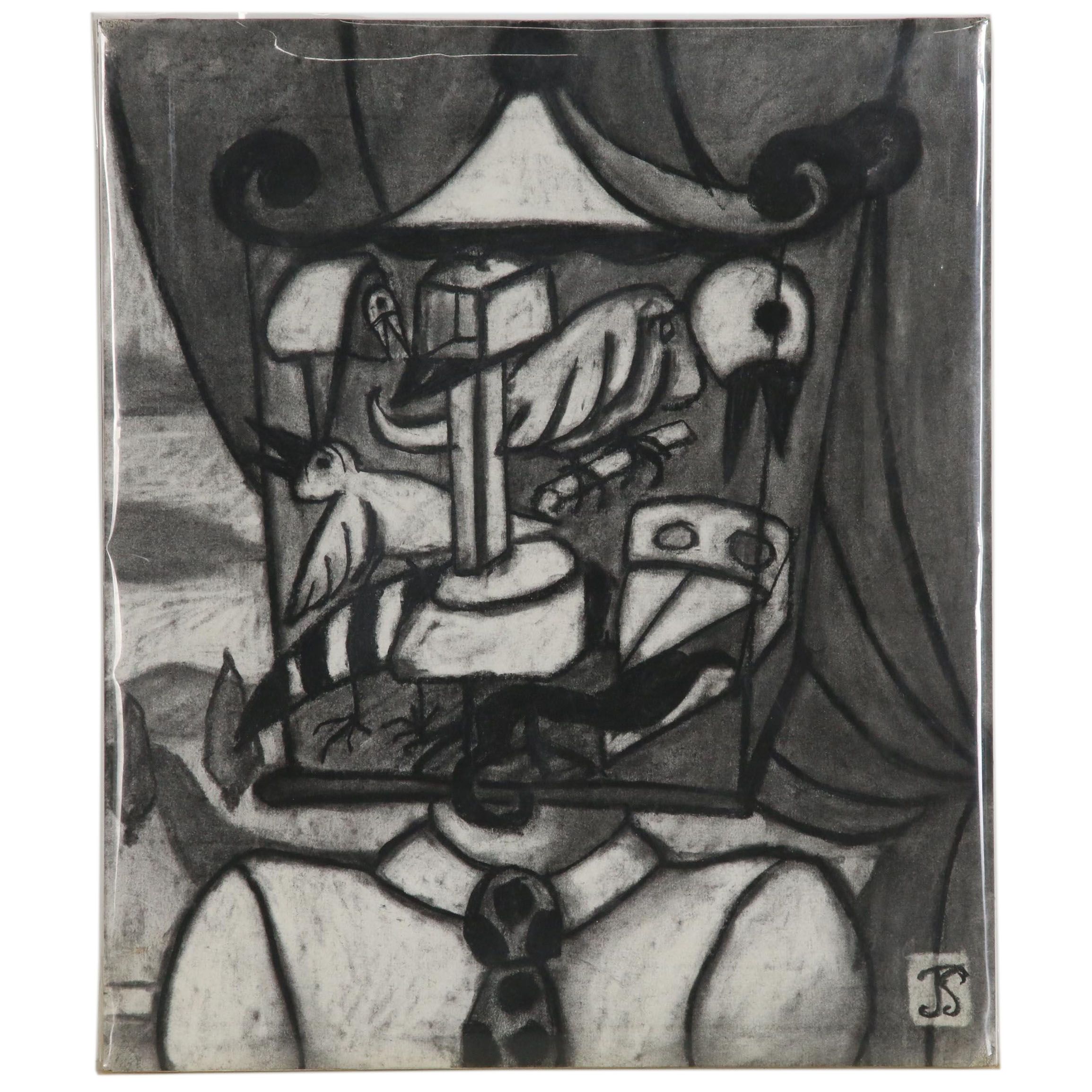 Jeff Sutherland Charcoal Study "Typical Brain Cage"