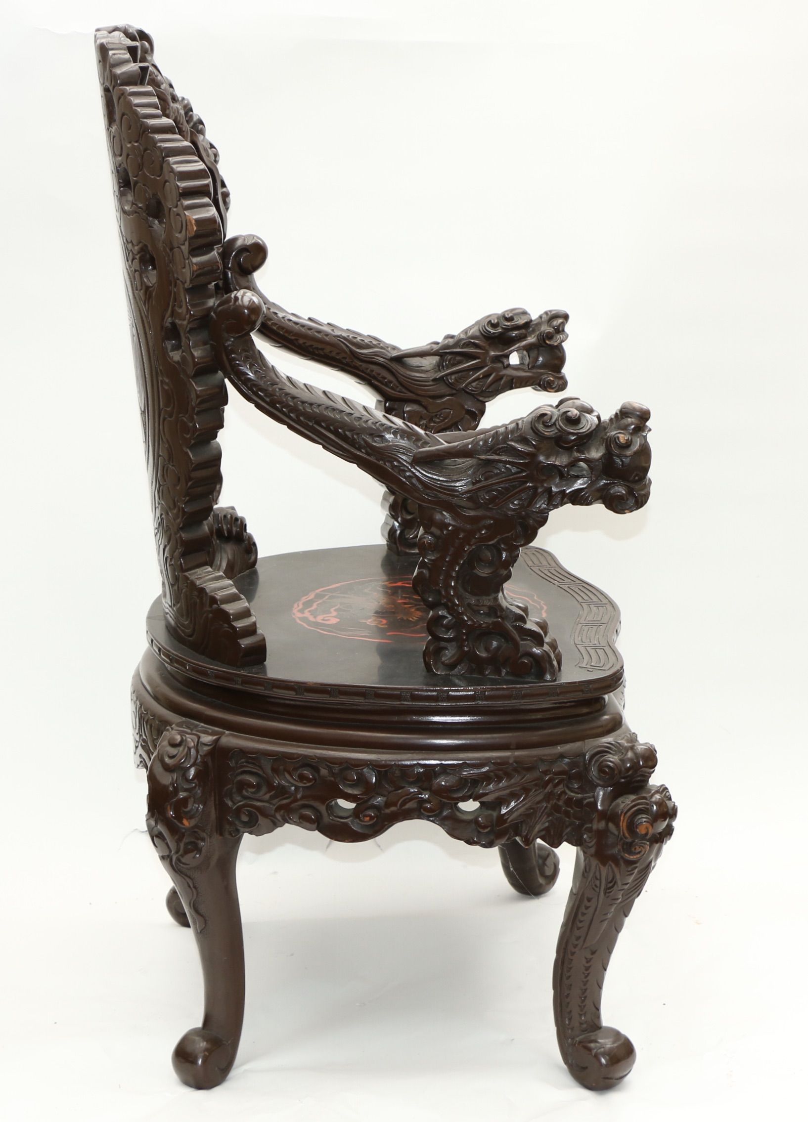 Chinese Throne Chair with Dragon and Phoenix Motifs, 20th Century