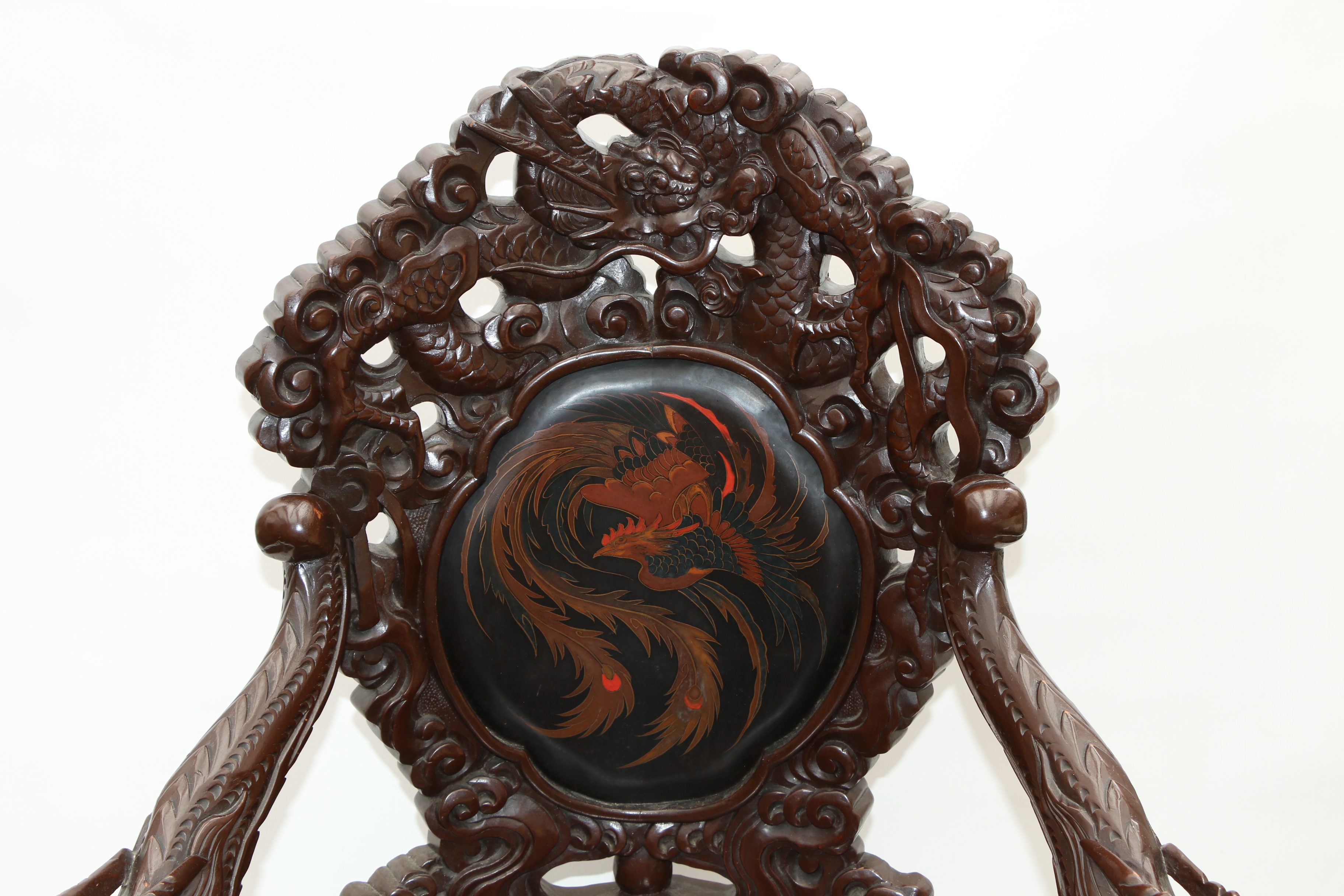 Chinese Throne Chair with Dragon and Phoenix Motifs, 20th Century