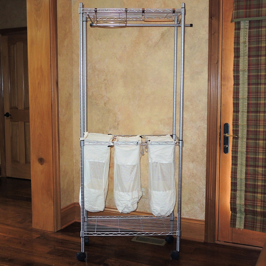 Metal Rolling Laundry Rack with Fabric Hampers