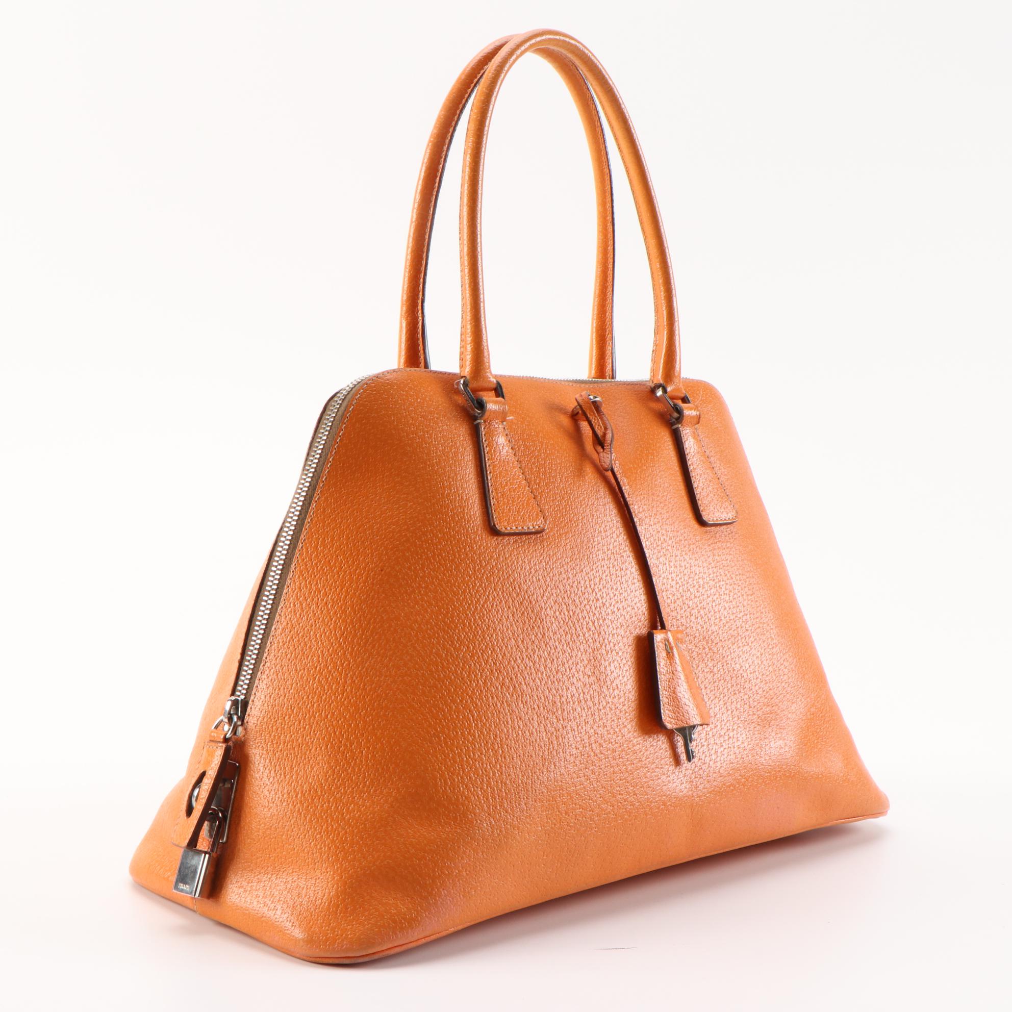 Prada Orange Cinghiale Leather Sport Top Handle Handbag