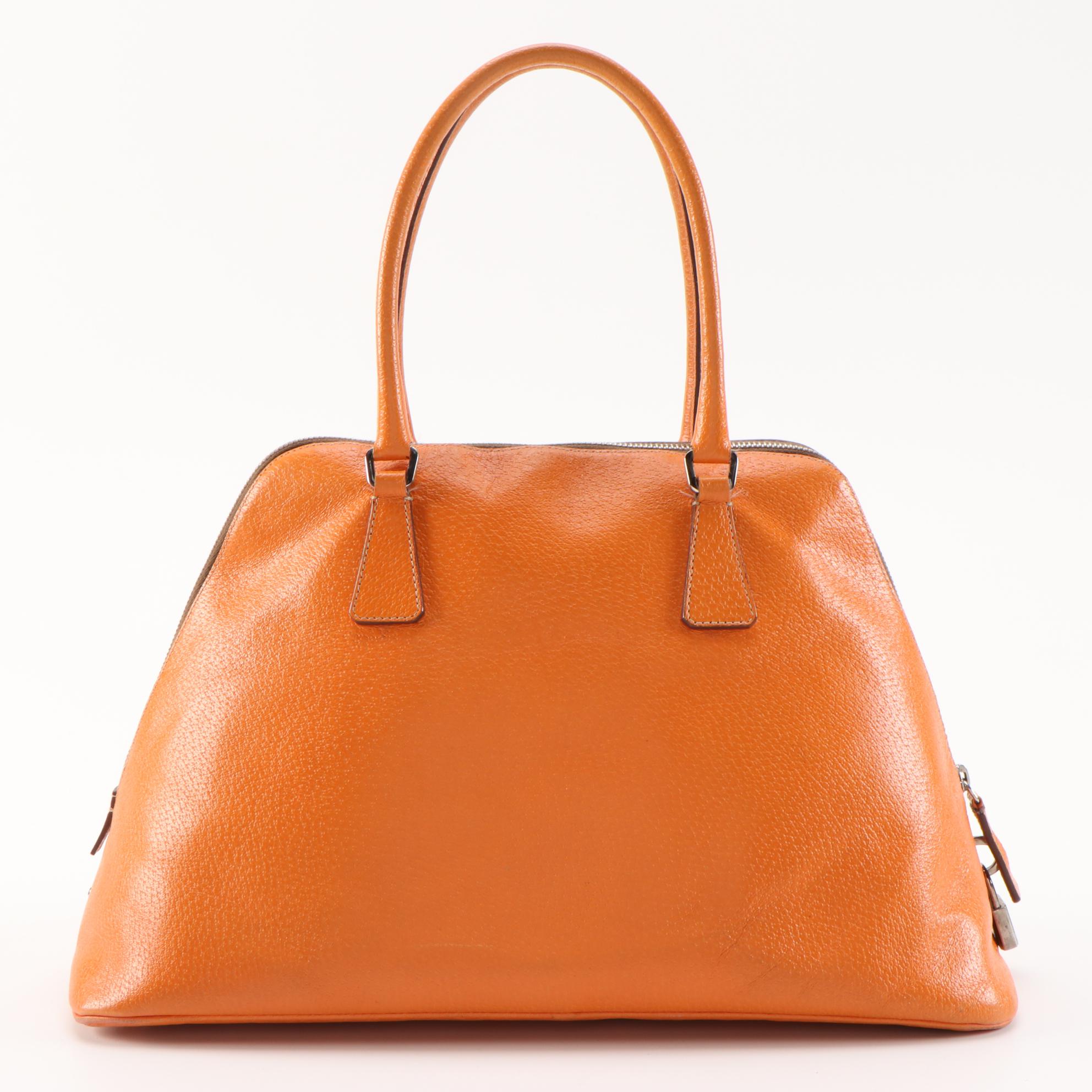 Prada Orange Cinghiale Leather Sport Top Handle Handbag