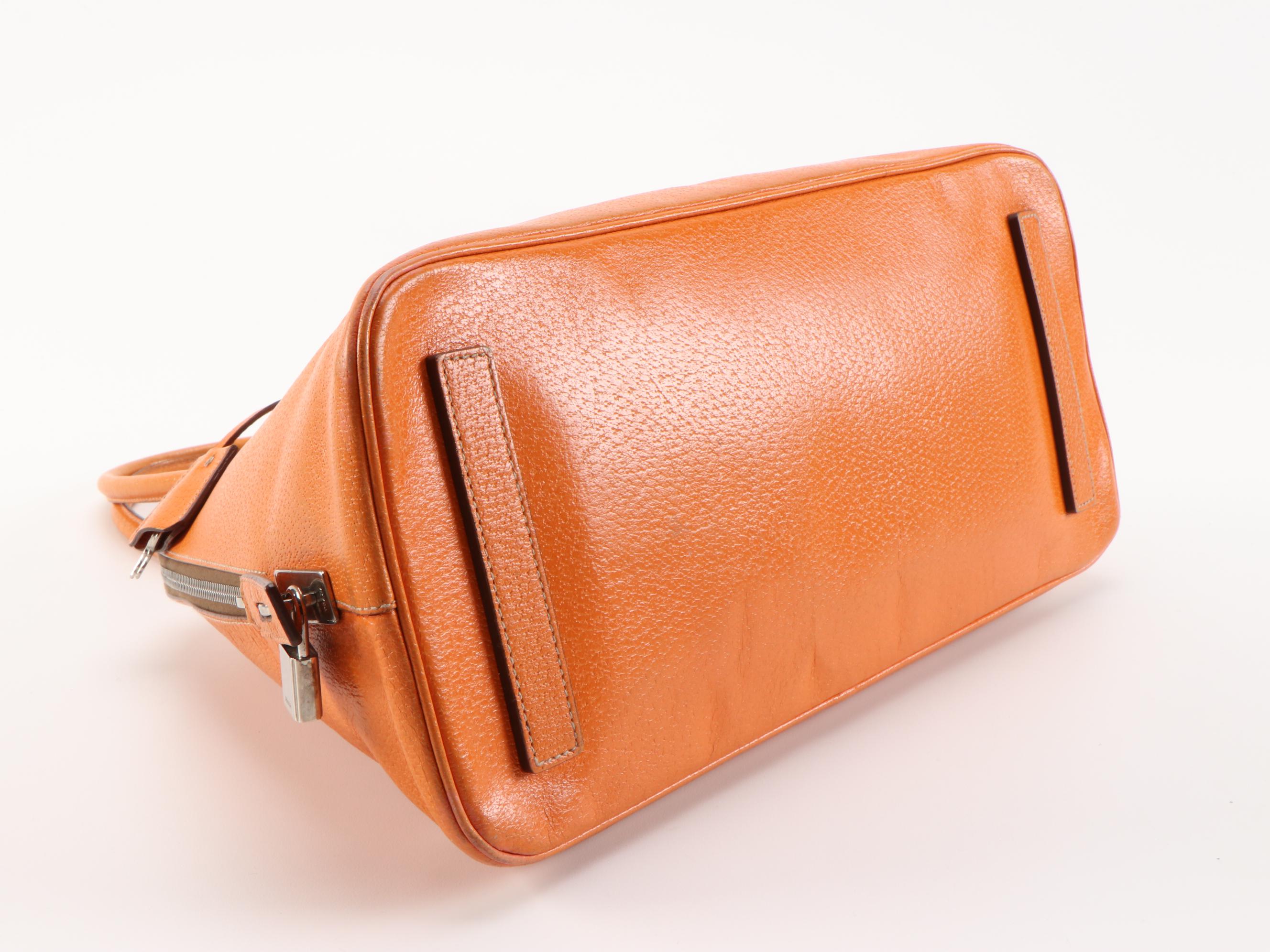 Prada Orange Cinghiale Leather Sport Top Handle Handbag