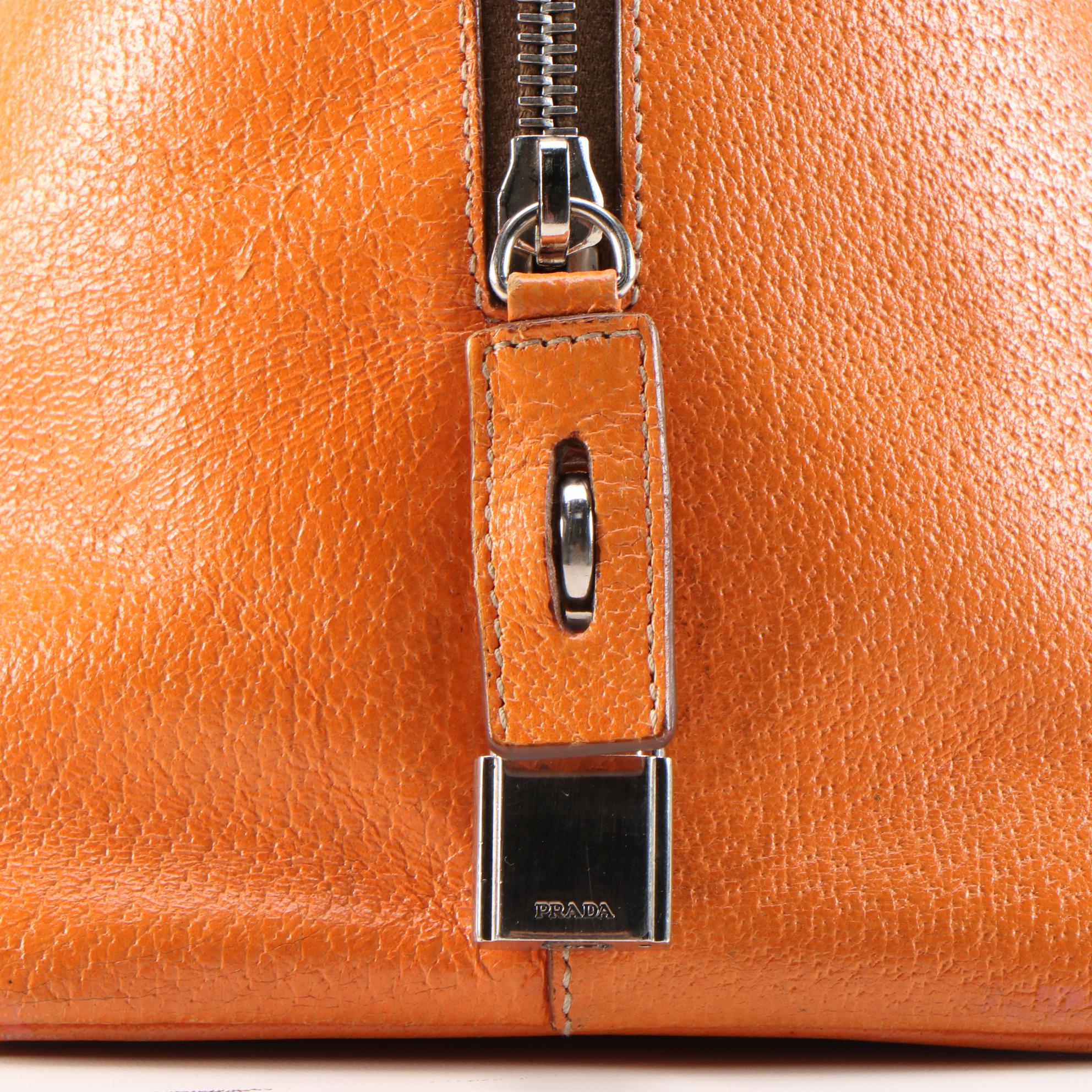 Prada Orange Cinghiale Leather Sport Top Handle Handbag