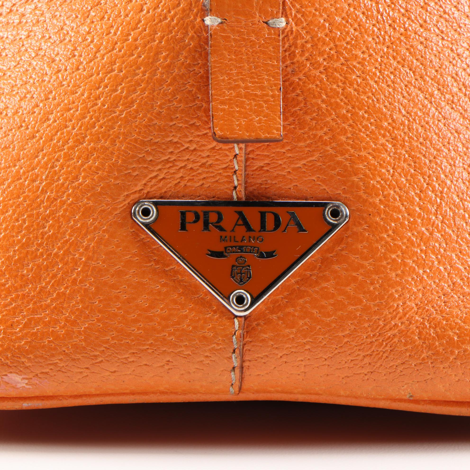 Prada Orange Cinghiale Leather Sport Top Handle Handbag