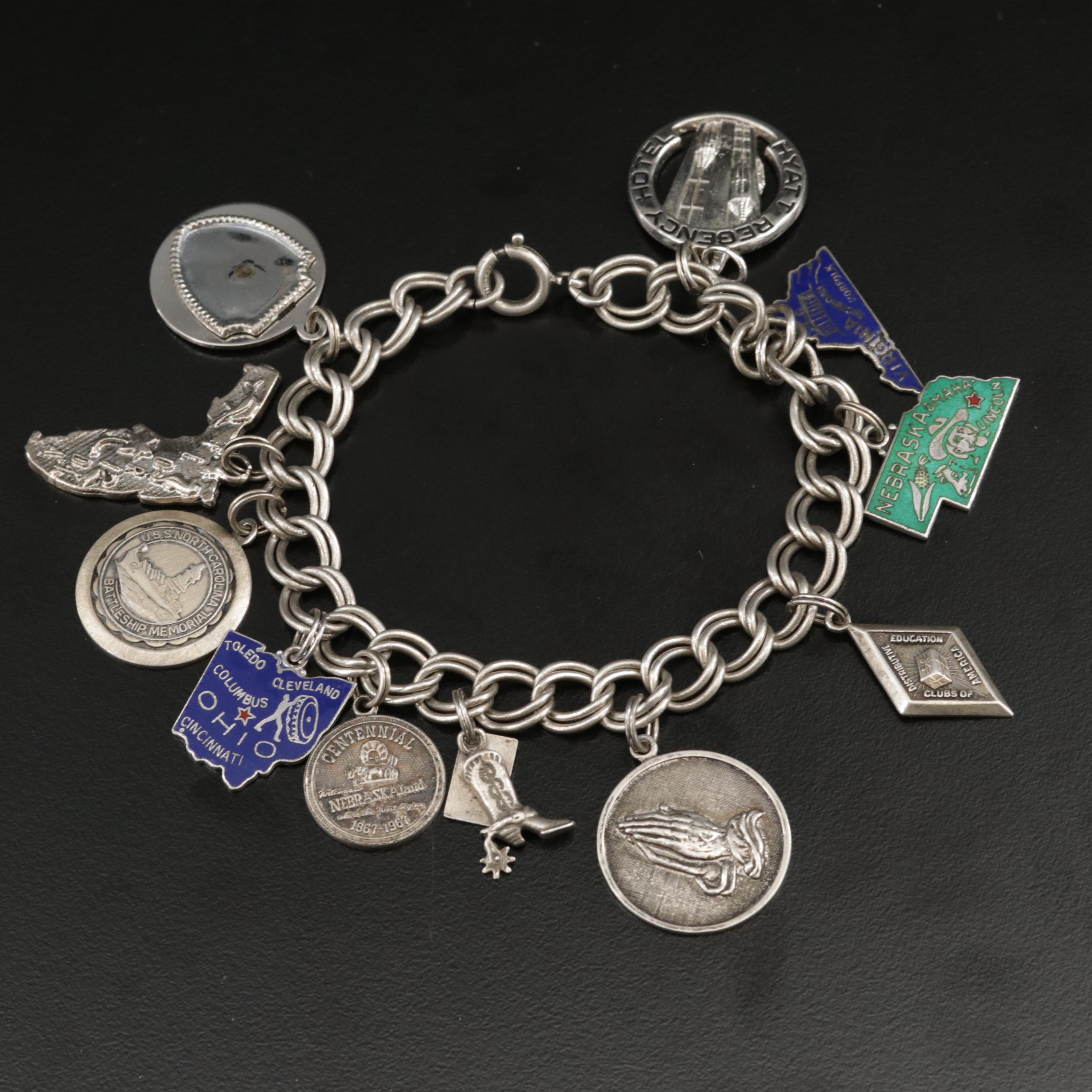 Vintage Sterling Charm Bracelet with Enamel Accents